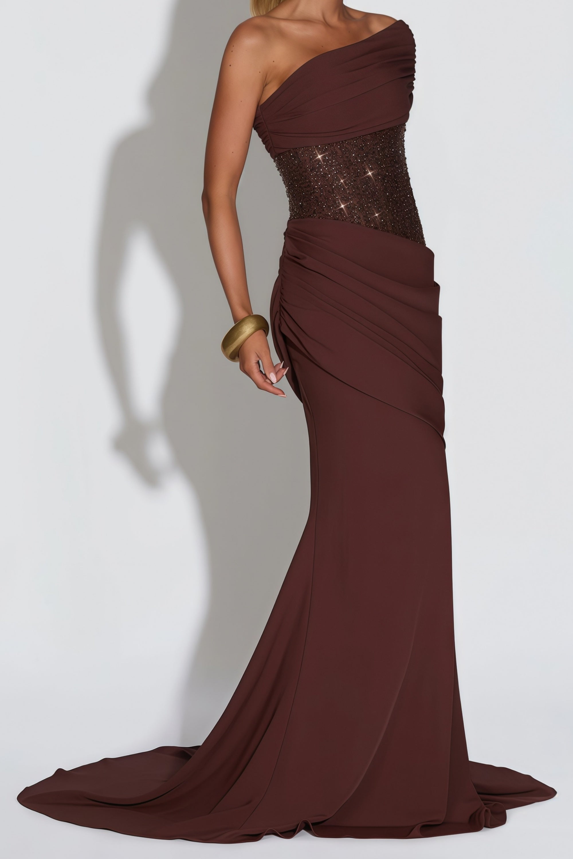 Asymmetrical Gown in Plum Brown