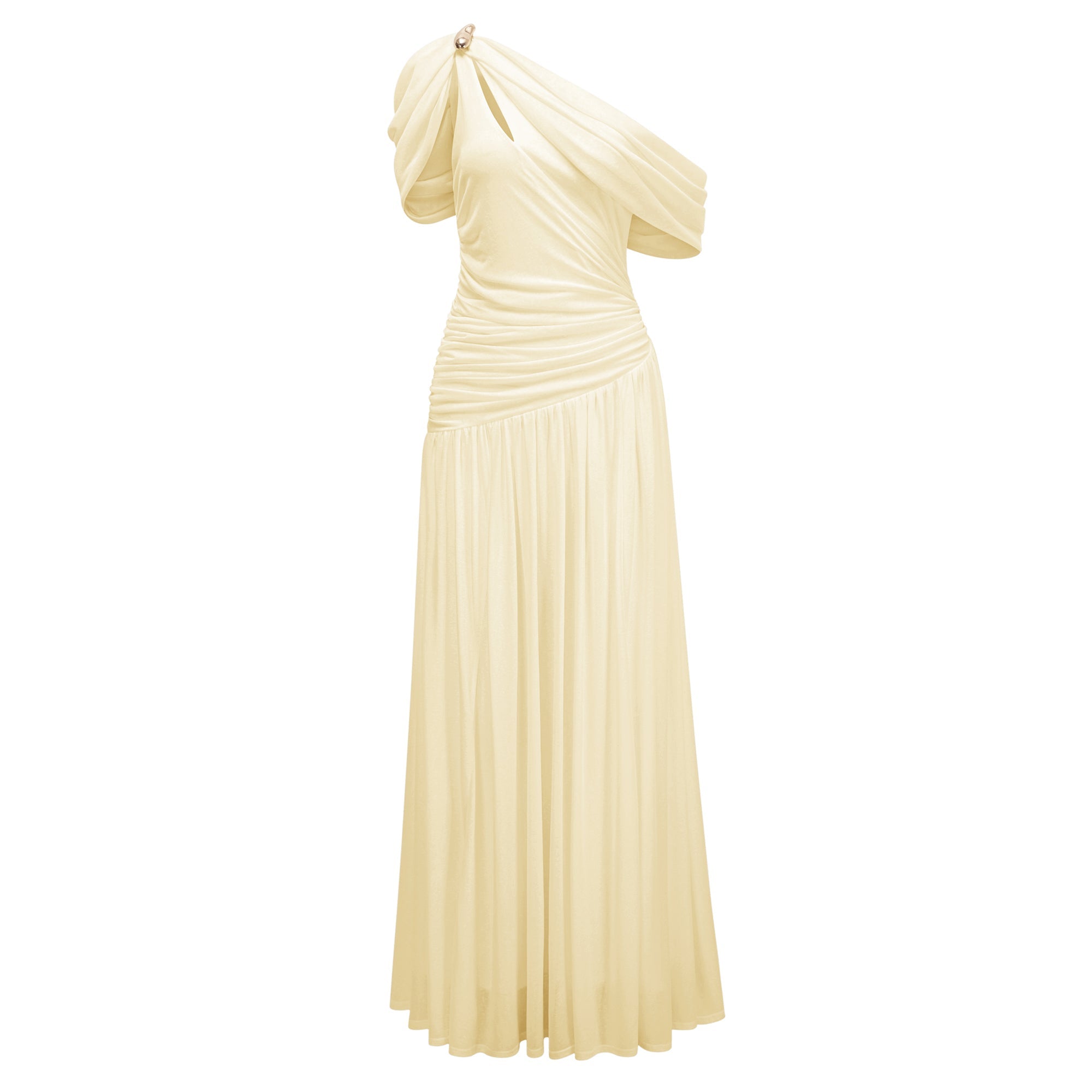 Sigrun Yellow Asymmetrical Gathered Maxi Dress (Final Sale-US Only)
