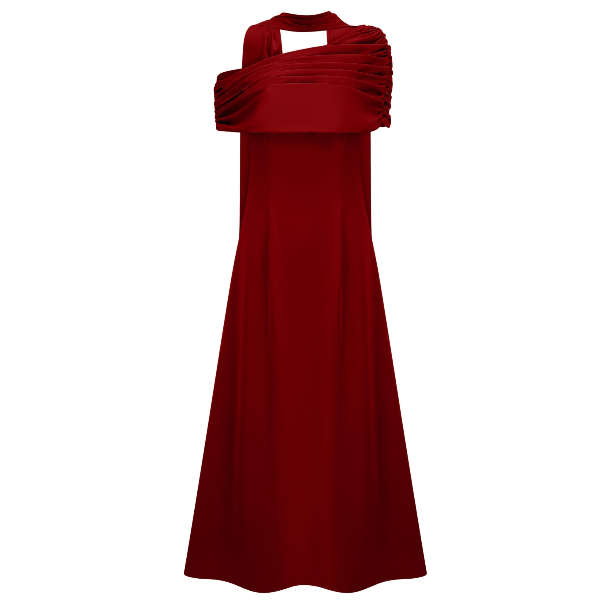 Robe longue rouge à une épaule en satin