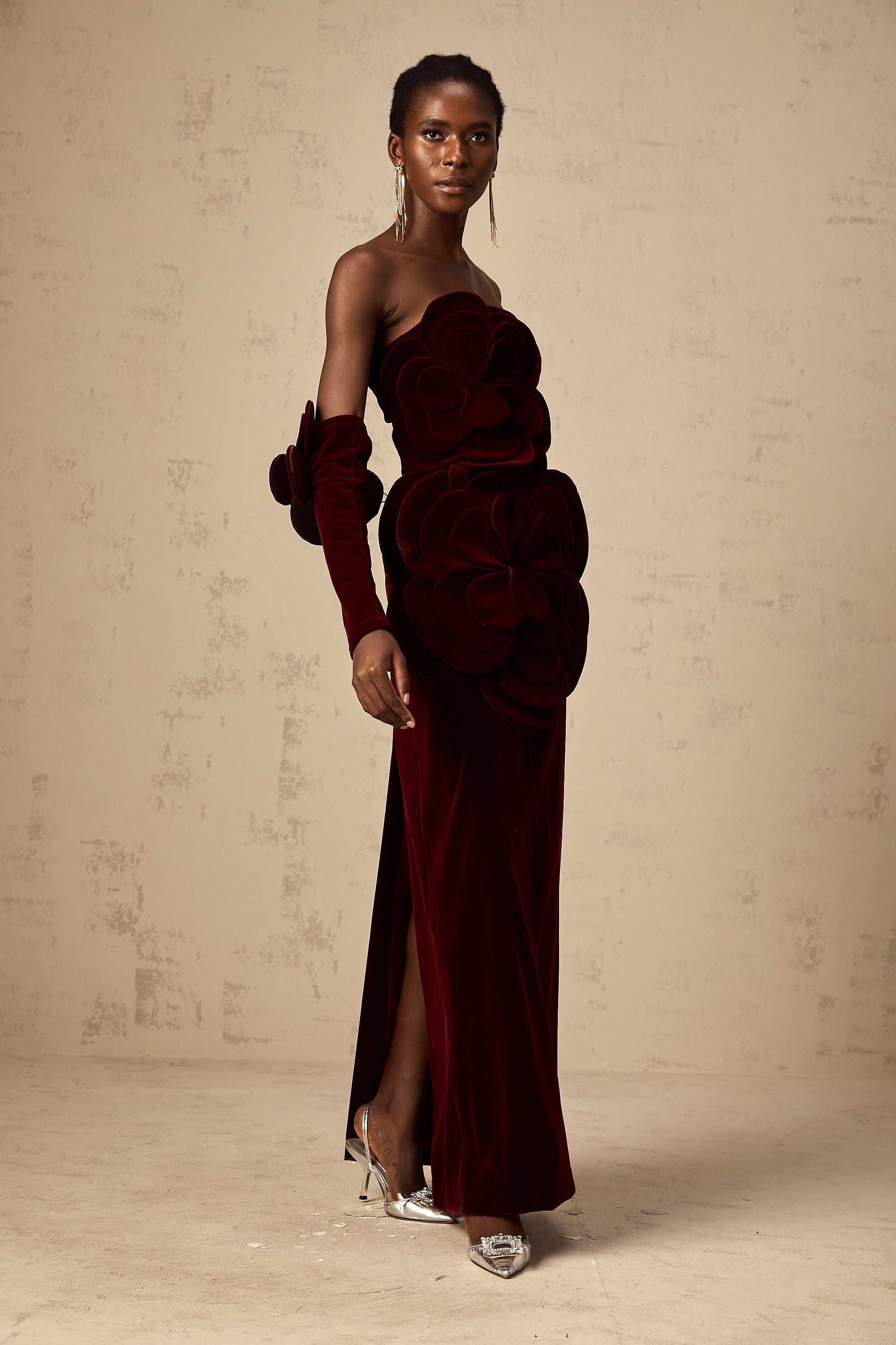 Azura Red Floral Appliqué Maxi Dress (Final Sale)