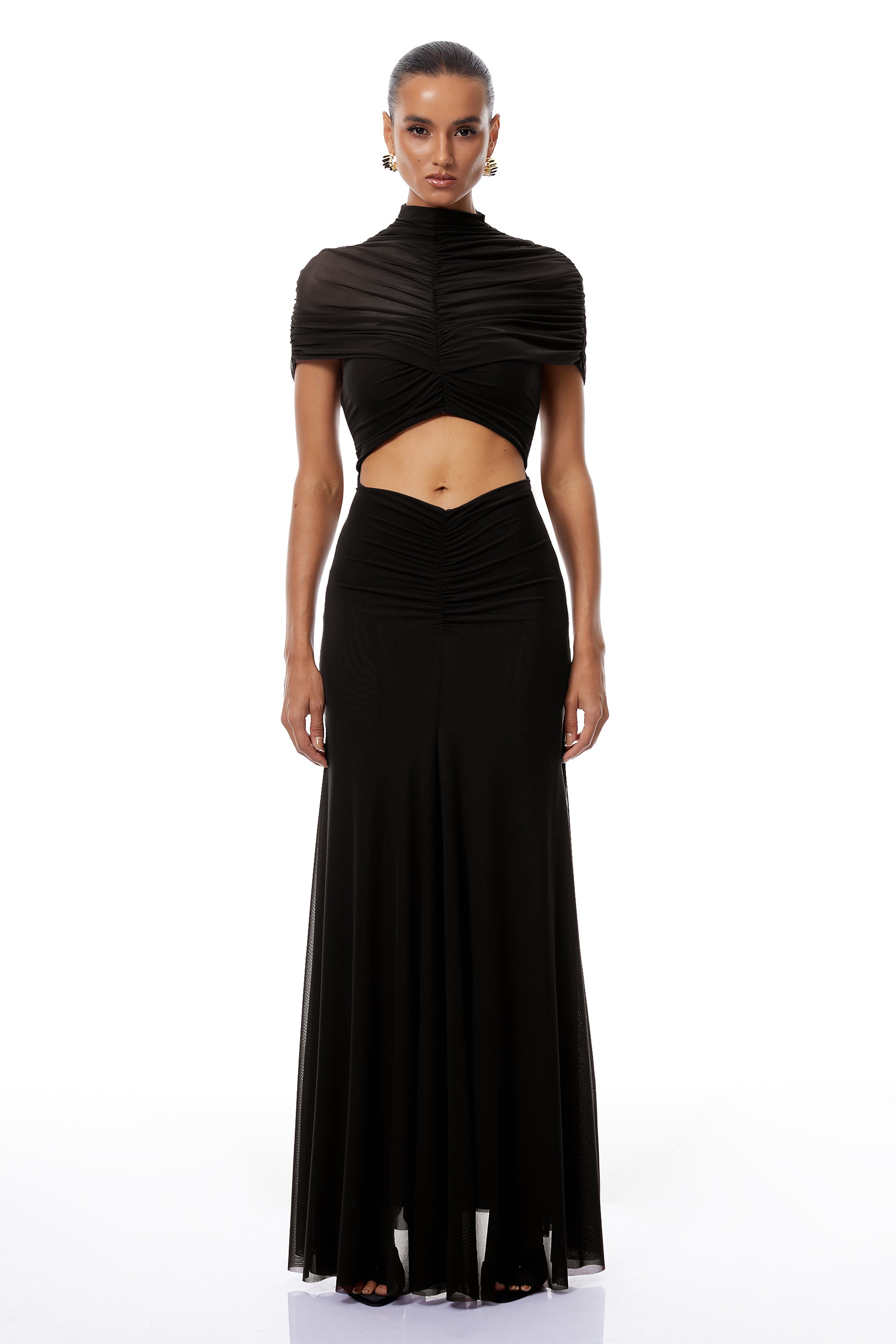 Bruna Cut-Out Ruched Mesh Maxi Dress (Final Sale-US Only)