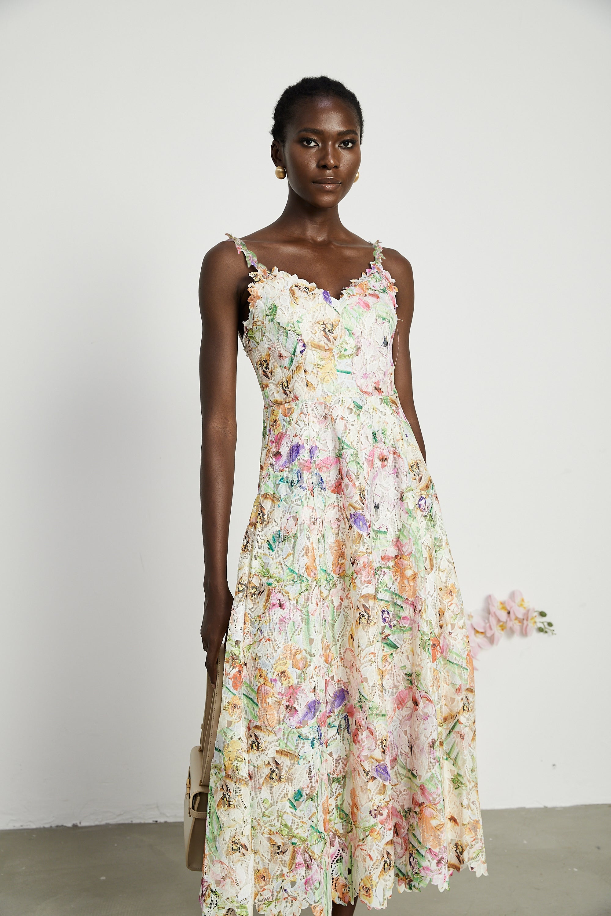 Enora Lace Floral Embroidered Midi Dress (Final Sale-US Only)
