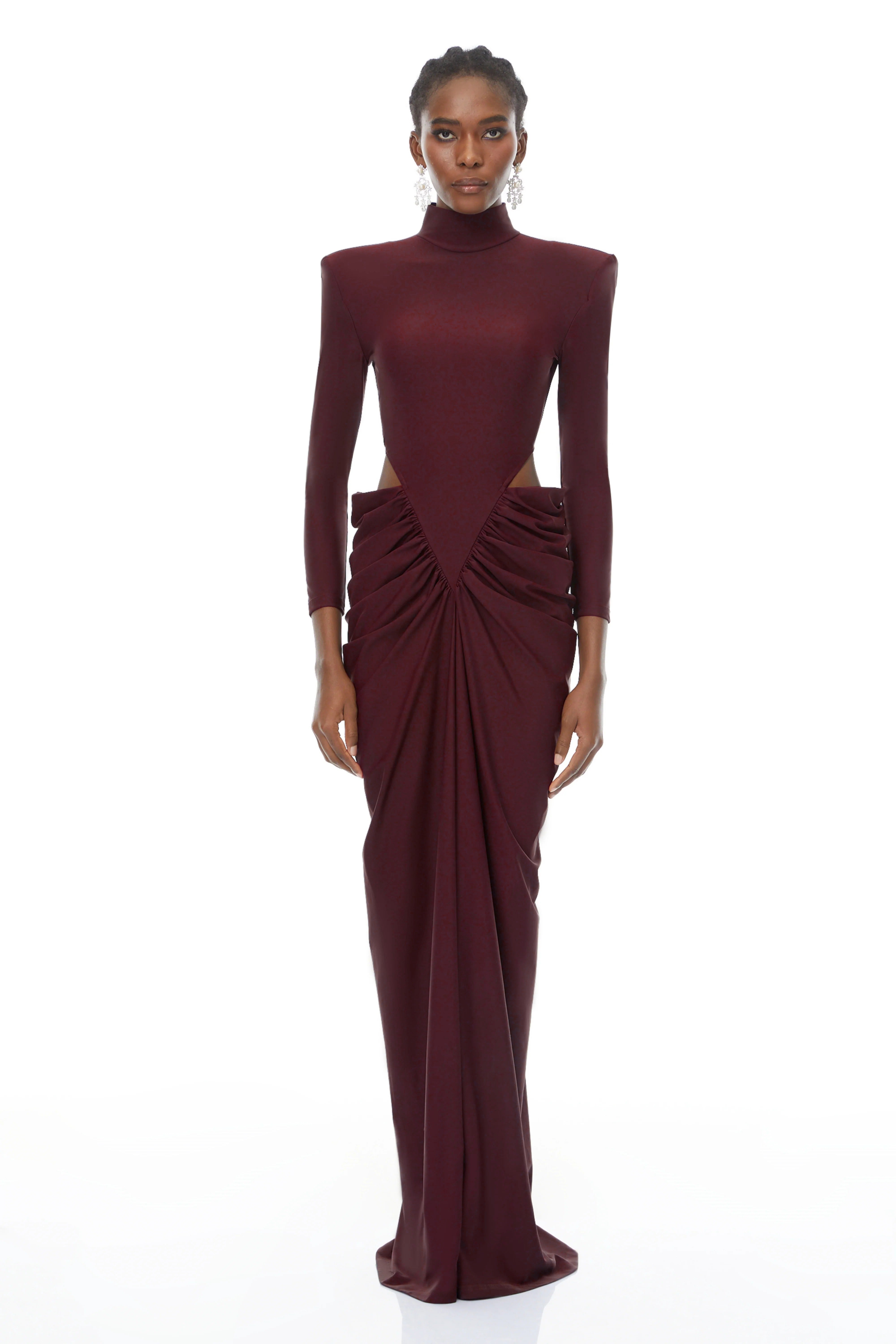 Robe longue à fronces et découpes Arlene Red