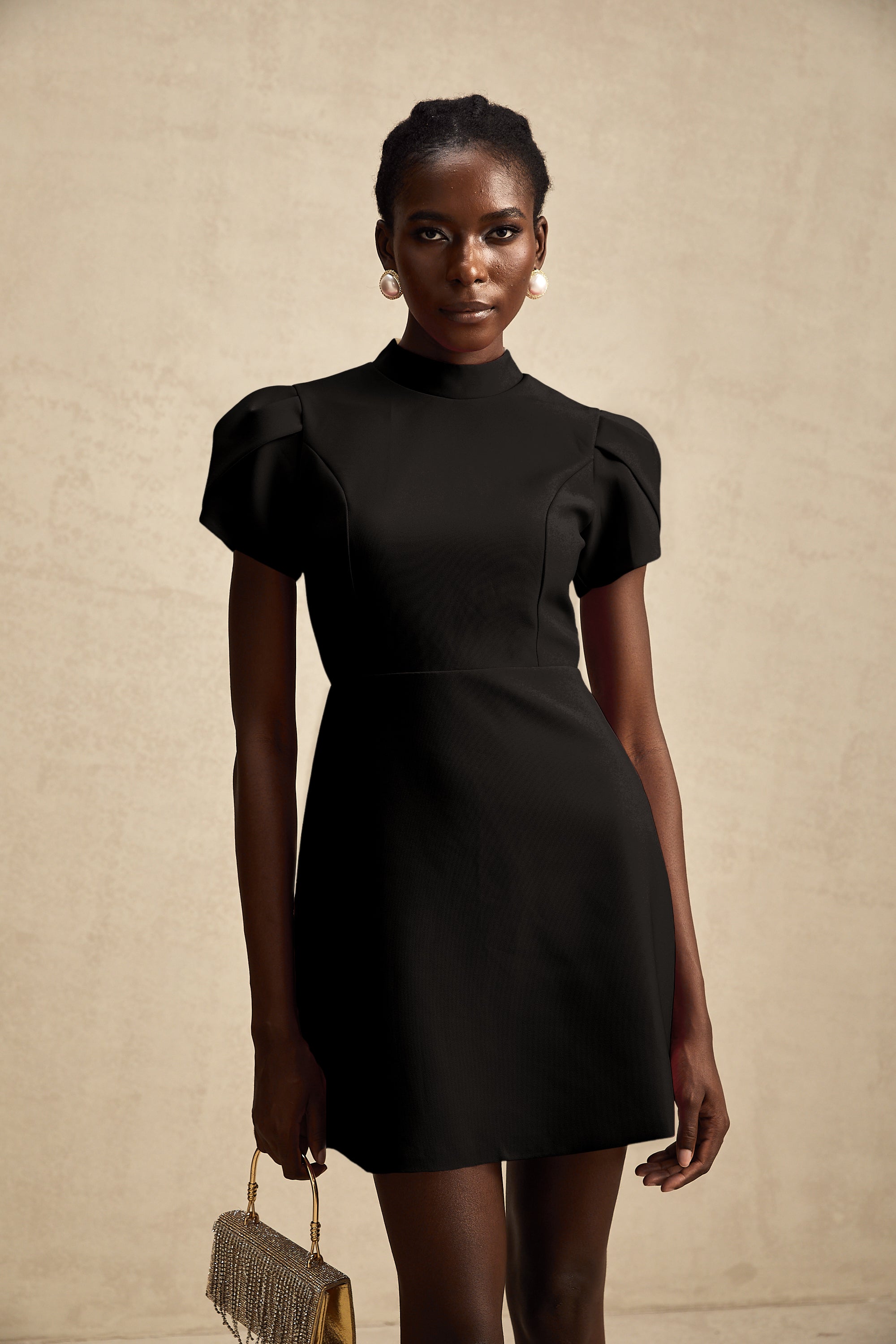 Anna Black Petal-Sleeve Cut-Out Bow Mini Dress (Final Sale)