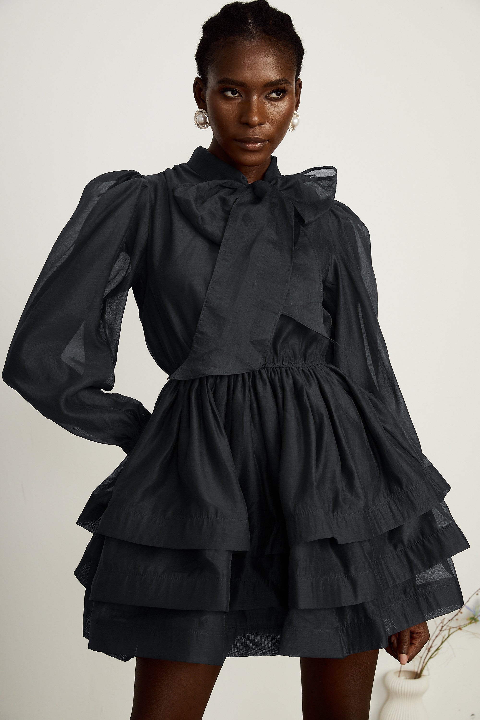 Élodie tiered flared mini dress in Black (Final Sale-US Only)