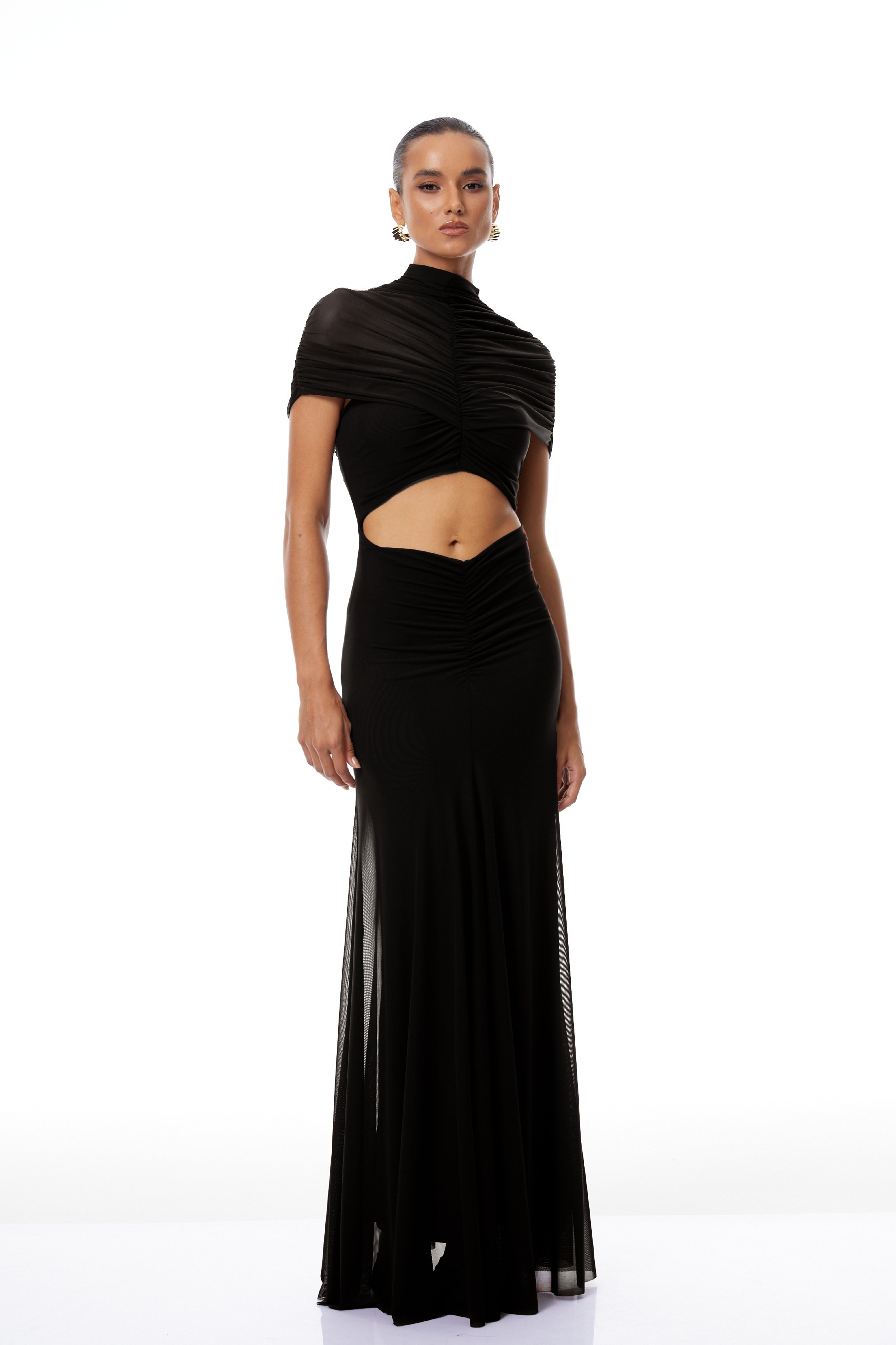 Bruna Cut-Out Ruched Mesh Maxi Dress (Final Sale-US Only)