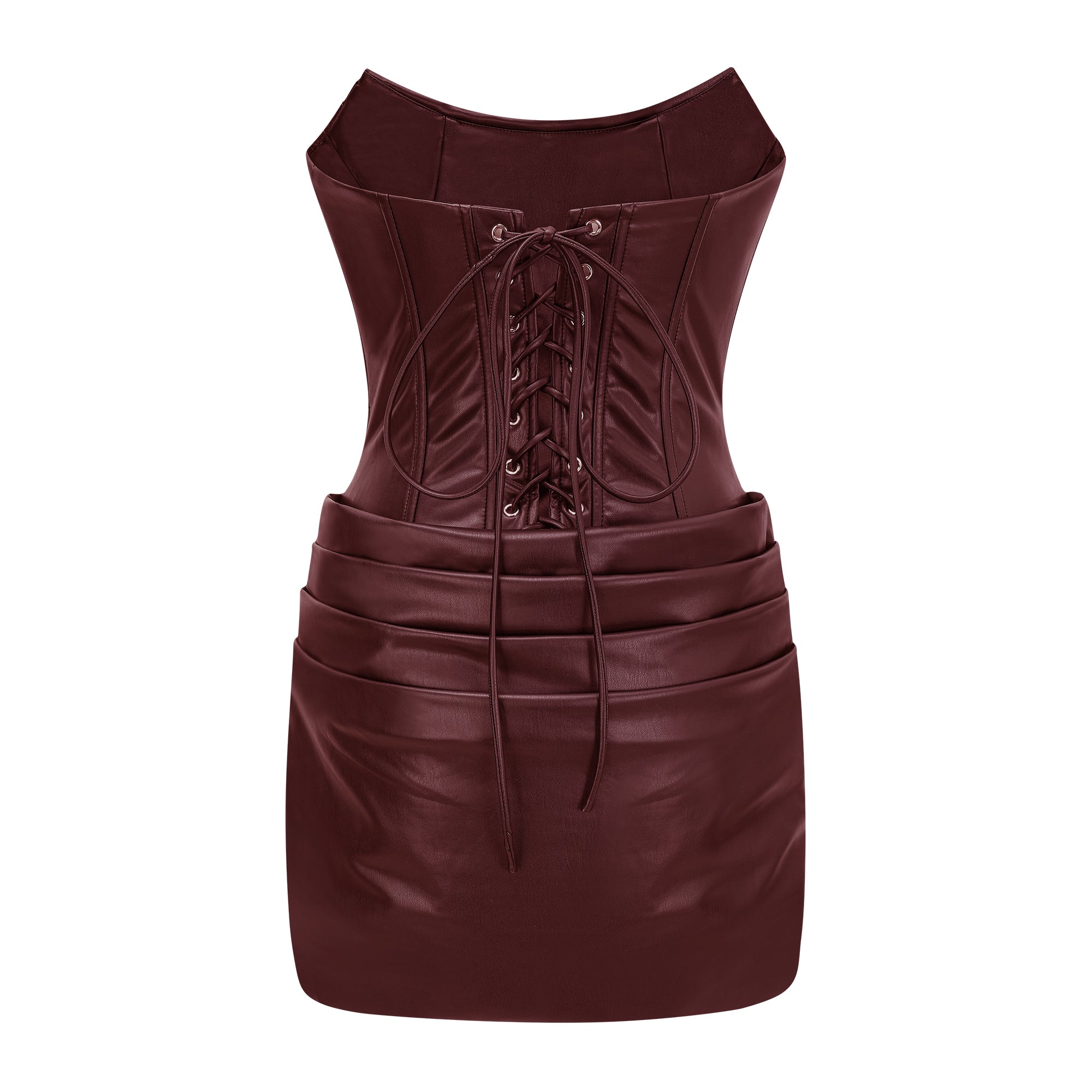 Agnes Brown Ruched Leather Bodycon Mini Dress (Final Sale-US Only)