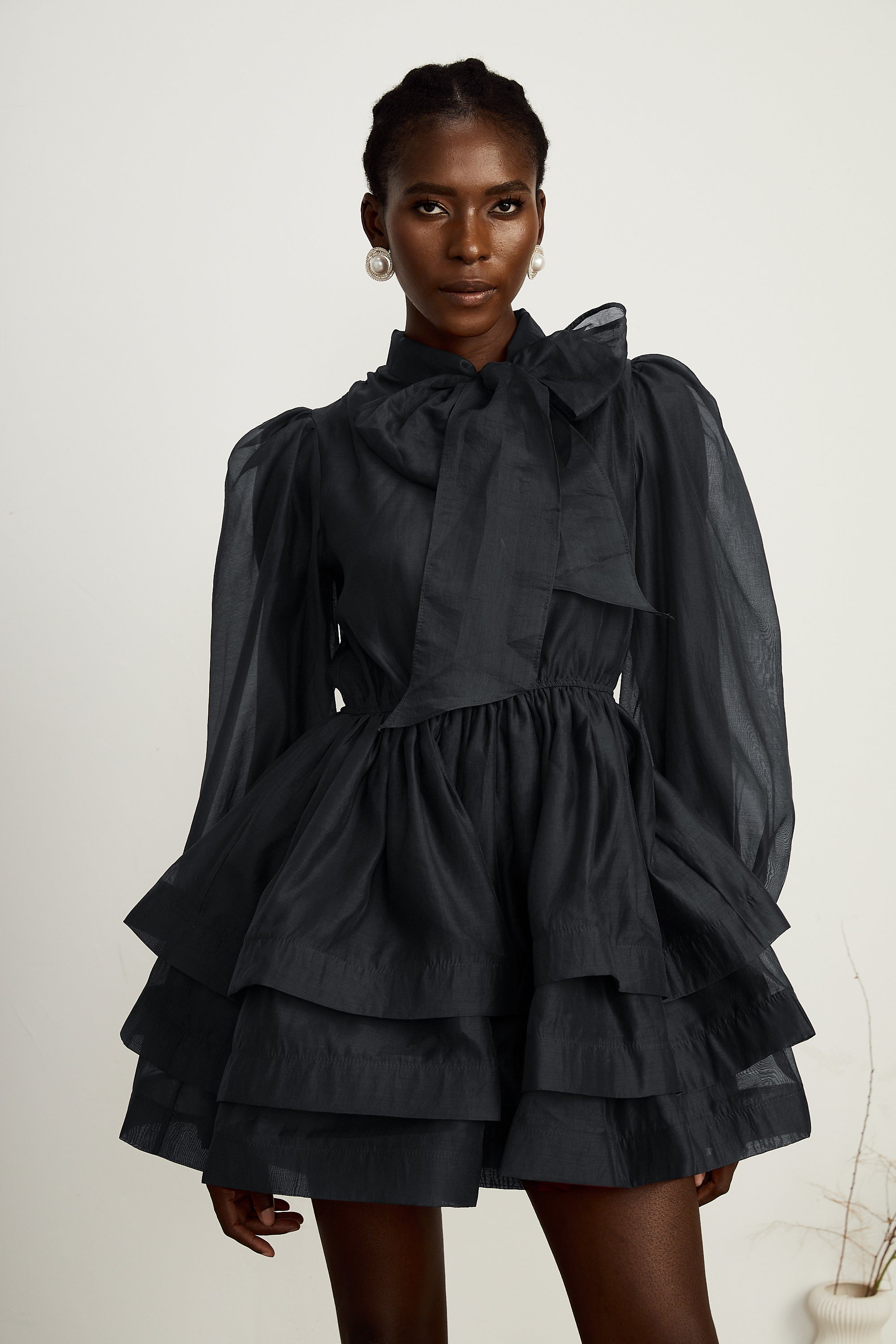 Élodie tiered flared mini dress in Black (Final Sale-US Only)