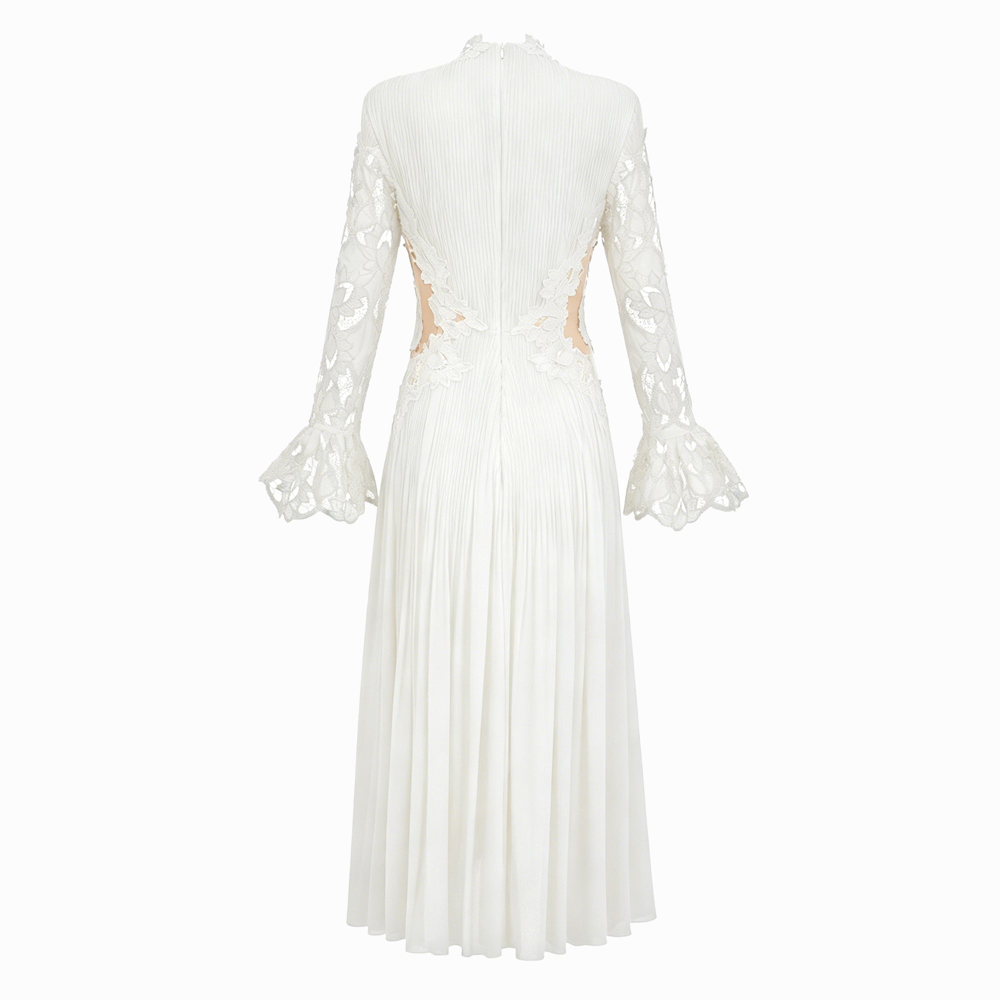 Chiara White Lace Panel Pleated Midi Dress (Final Sale-US Only)