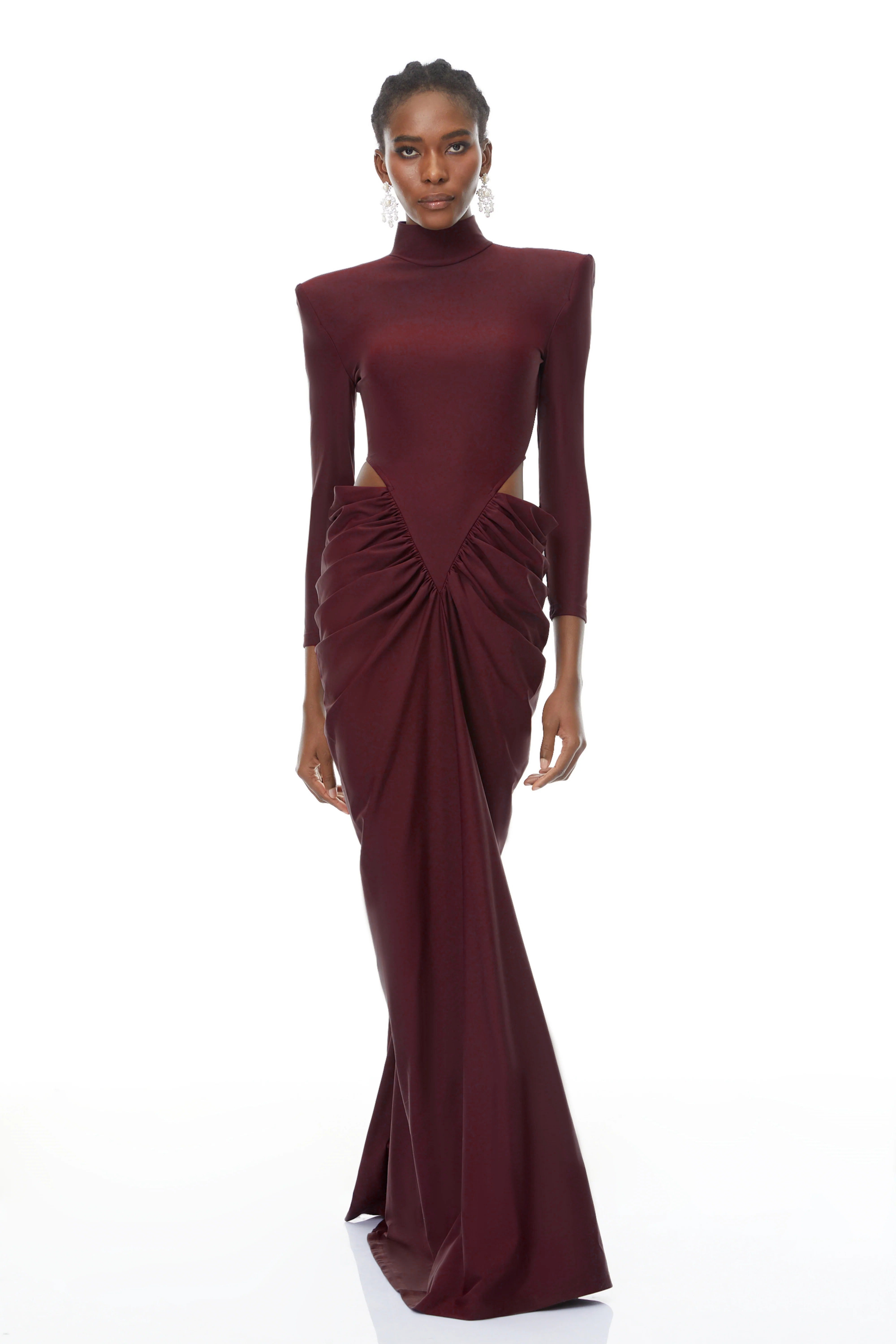 Robe longue à fronces et découpes Arlene Red