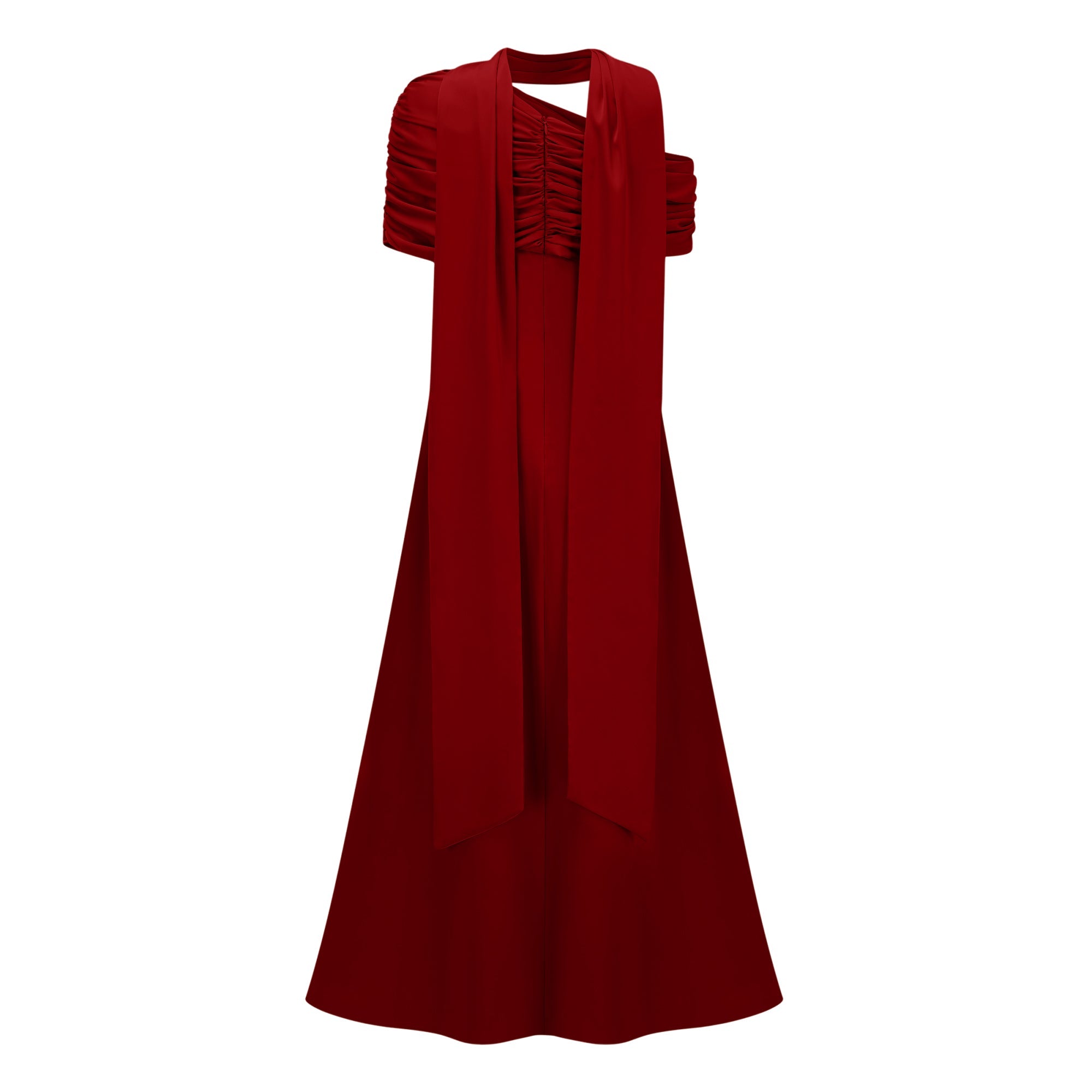 Robe longue rouge à une épaule en satin