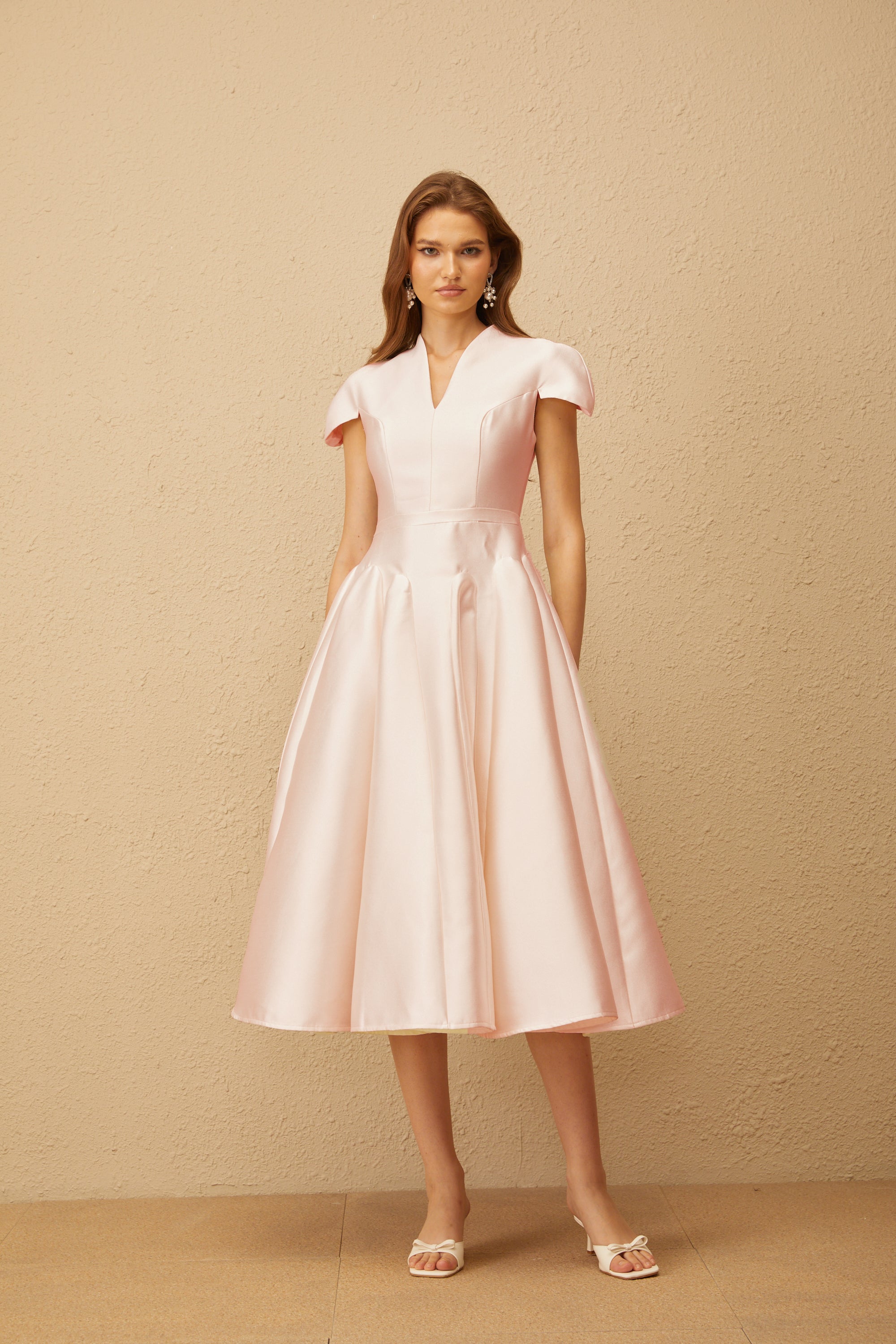 Aventin Pink Godet Design Midi Dress (Final Sale-US Only)