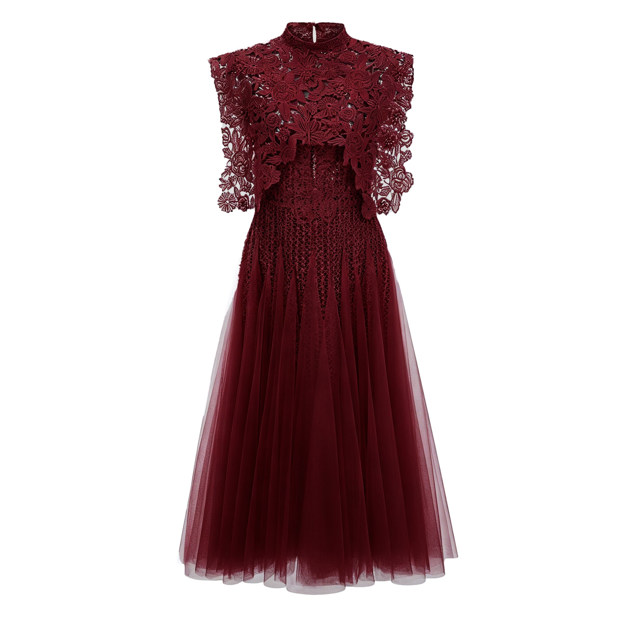 Margaret Red Floral Crochet Midi Dress (Final Sale-US Only)