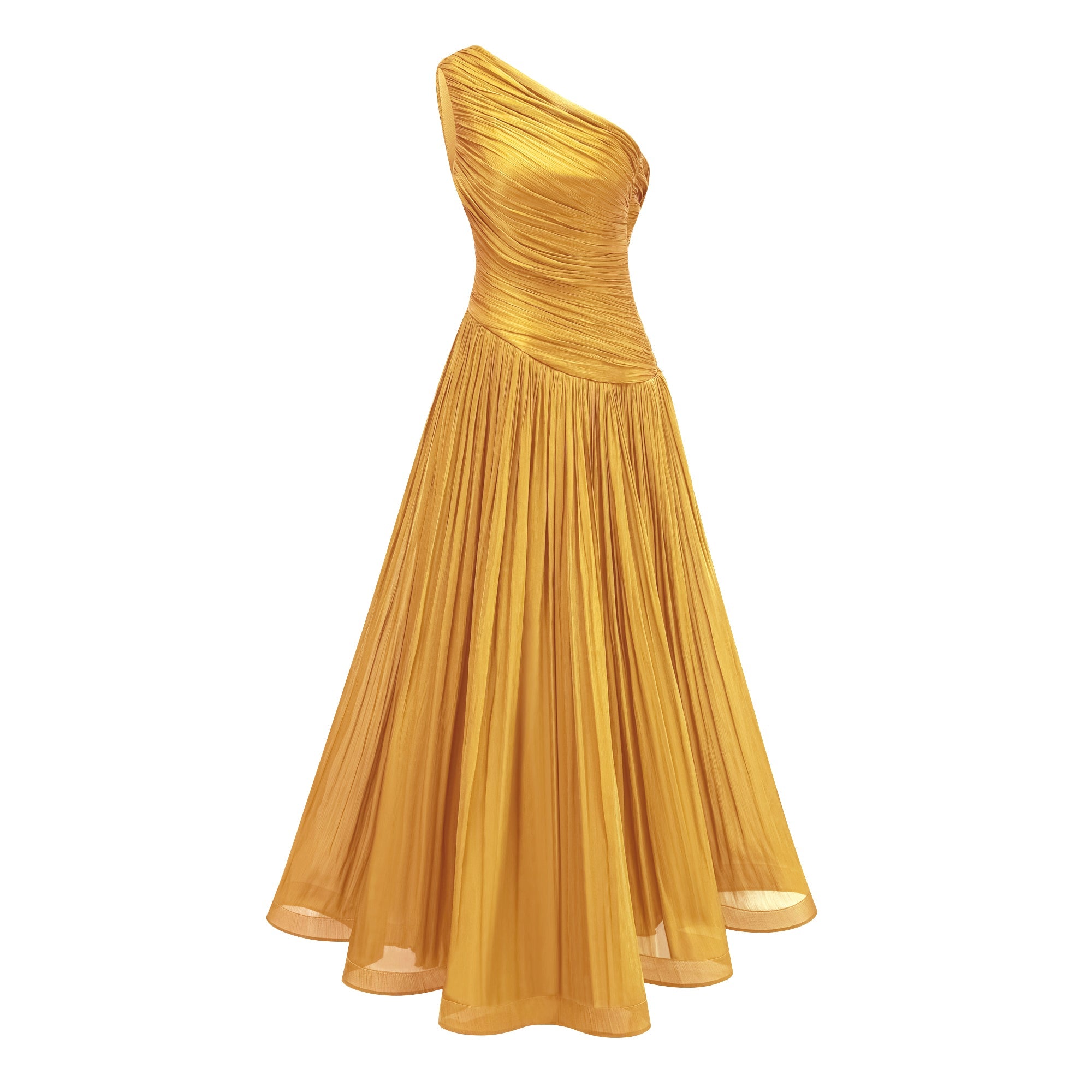 Emerald Gold One Shoulder Ruched Maxi Dress (Final Sale-US Only)