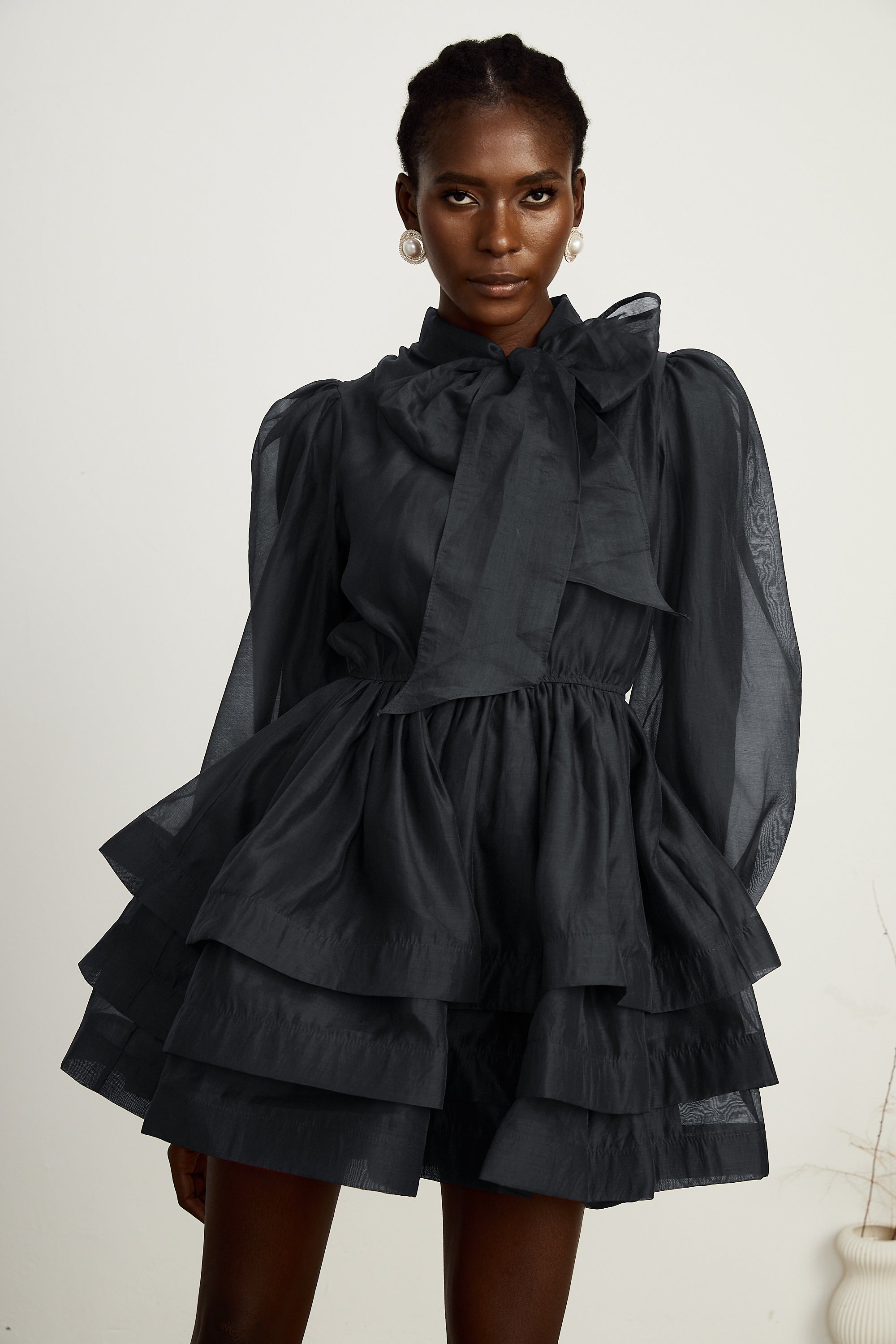Élodie tiered flared mini dress in Black (Final Sale-US Only)