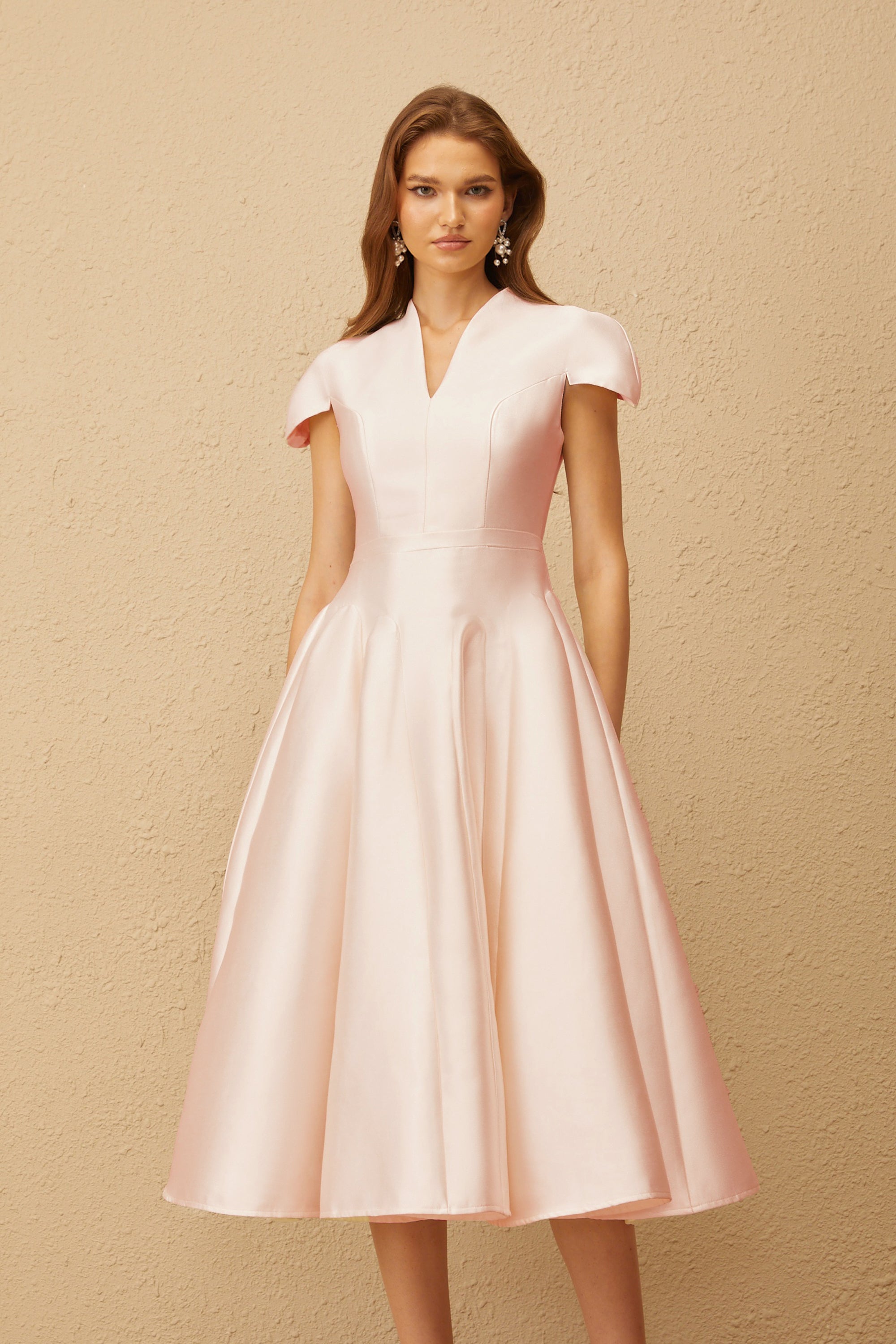 Aventin Pink Godet Design Midi Dress (Final Sale-US Only)