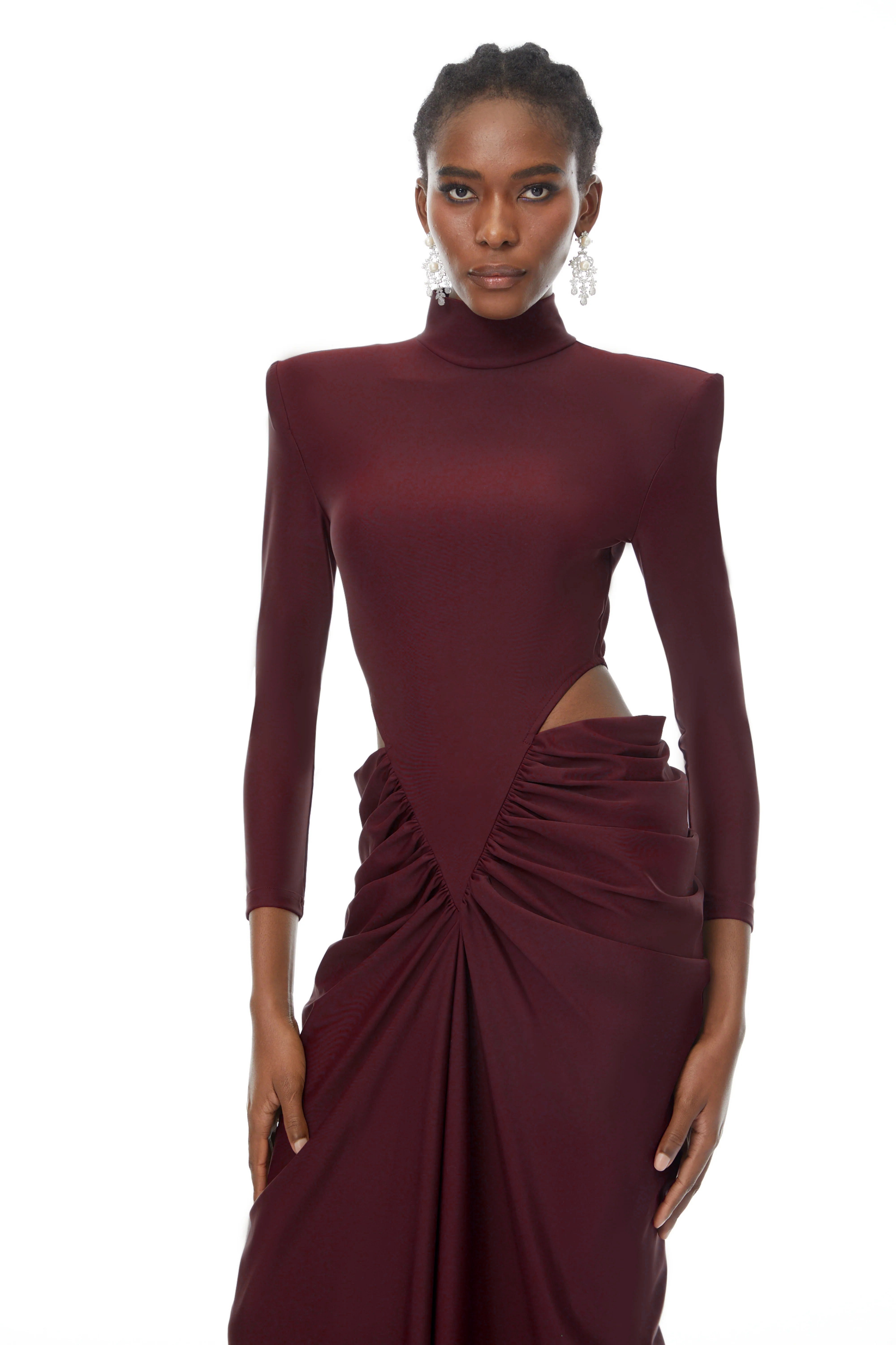 Robe longue à fronces et découpes Arlene Red