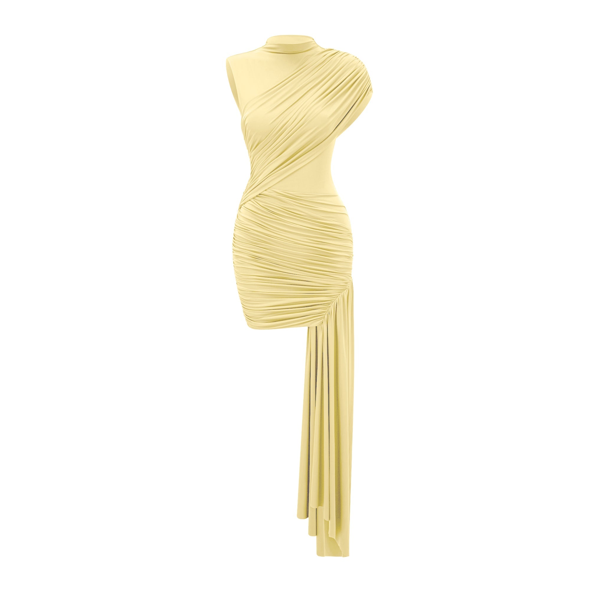 Mini-robe asymétrique froncée Fée Yellow