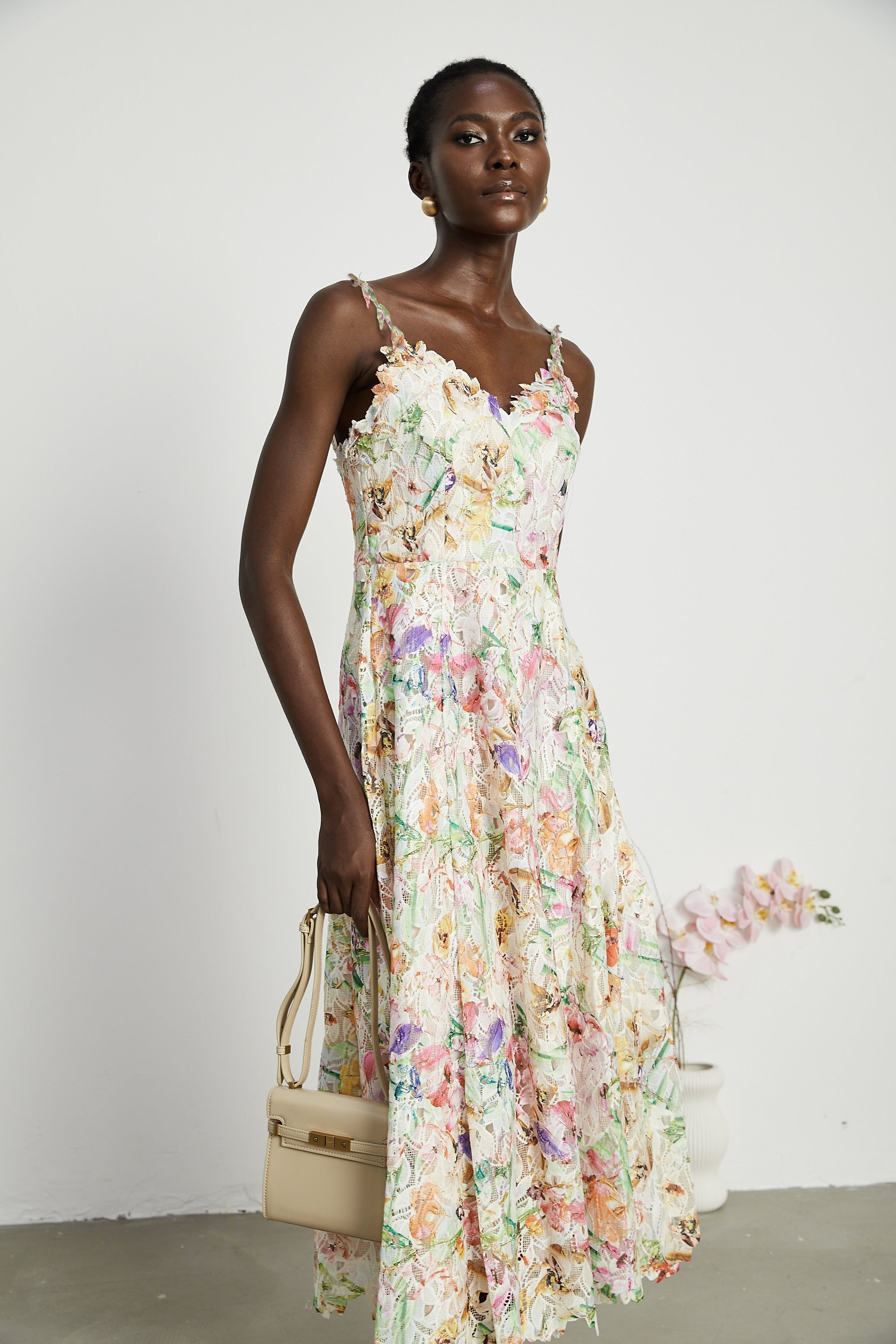 Enora Lace Floral Embroidered Midi Dress (Final Sale-US Only)