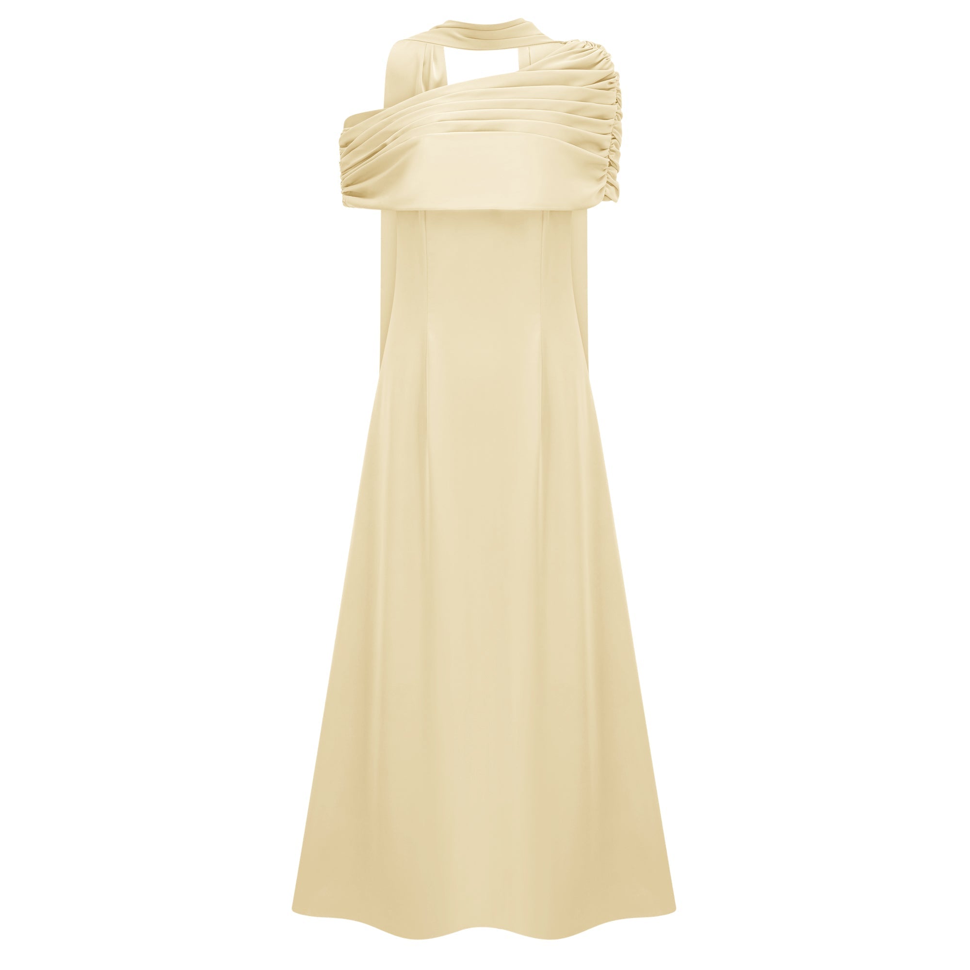 Robe longue asymétrique en satin jaune
