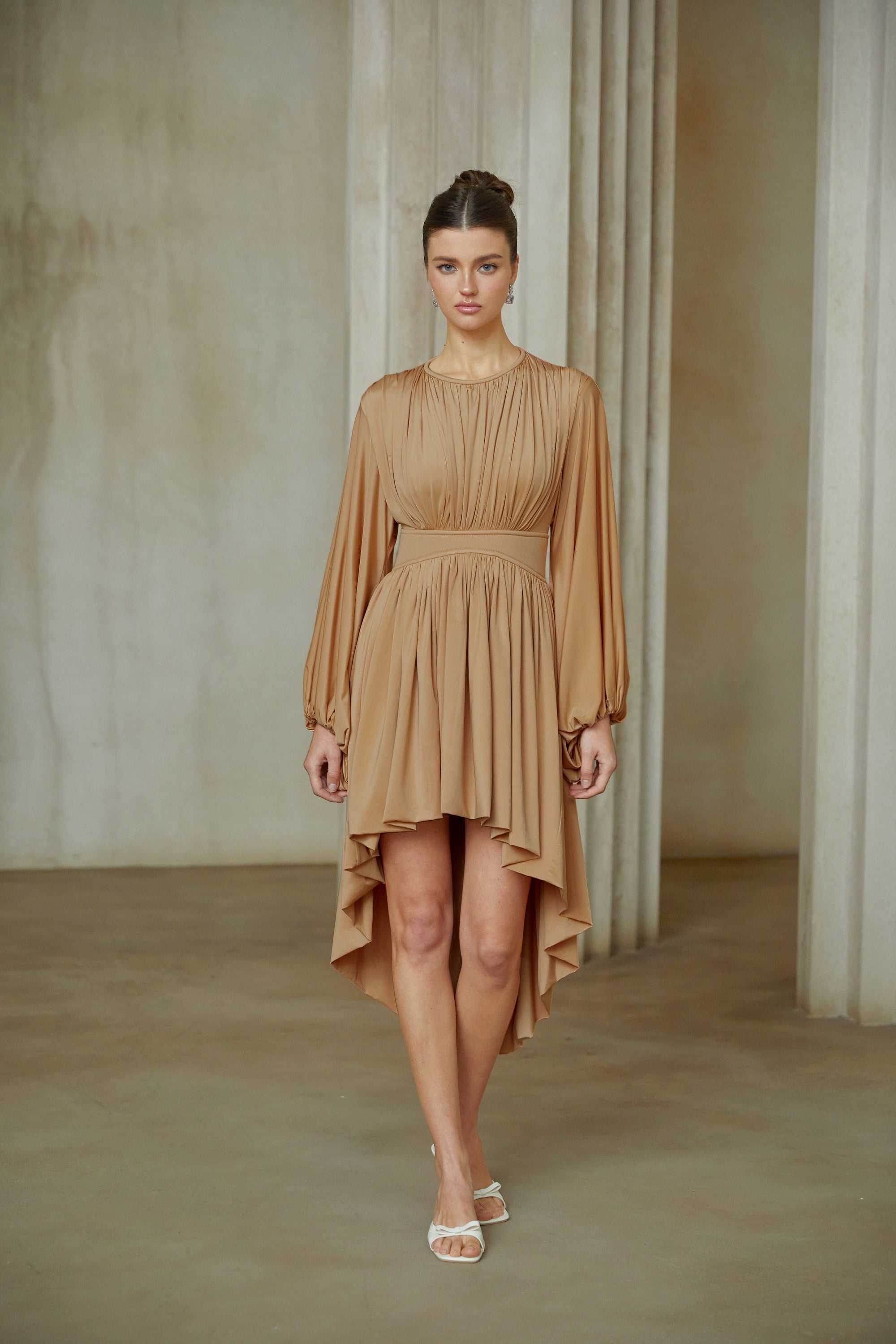 Kenza Pink Asymmetrical Pleated Midi Dress (Final Sale)