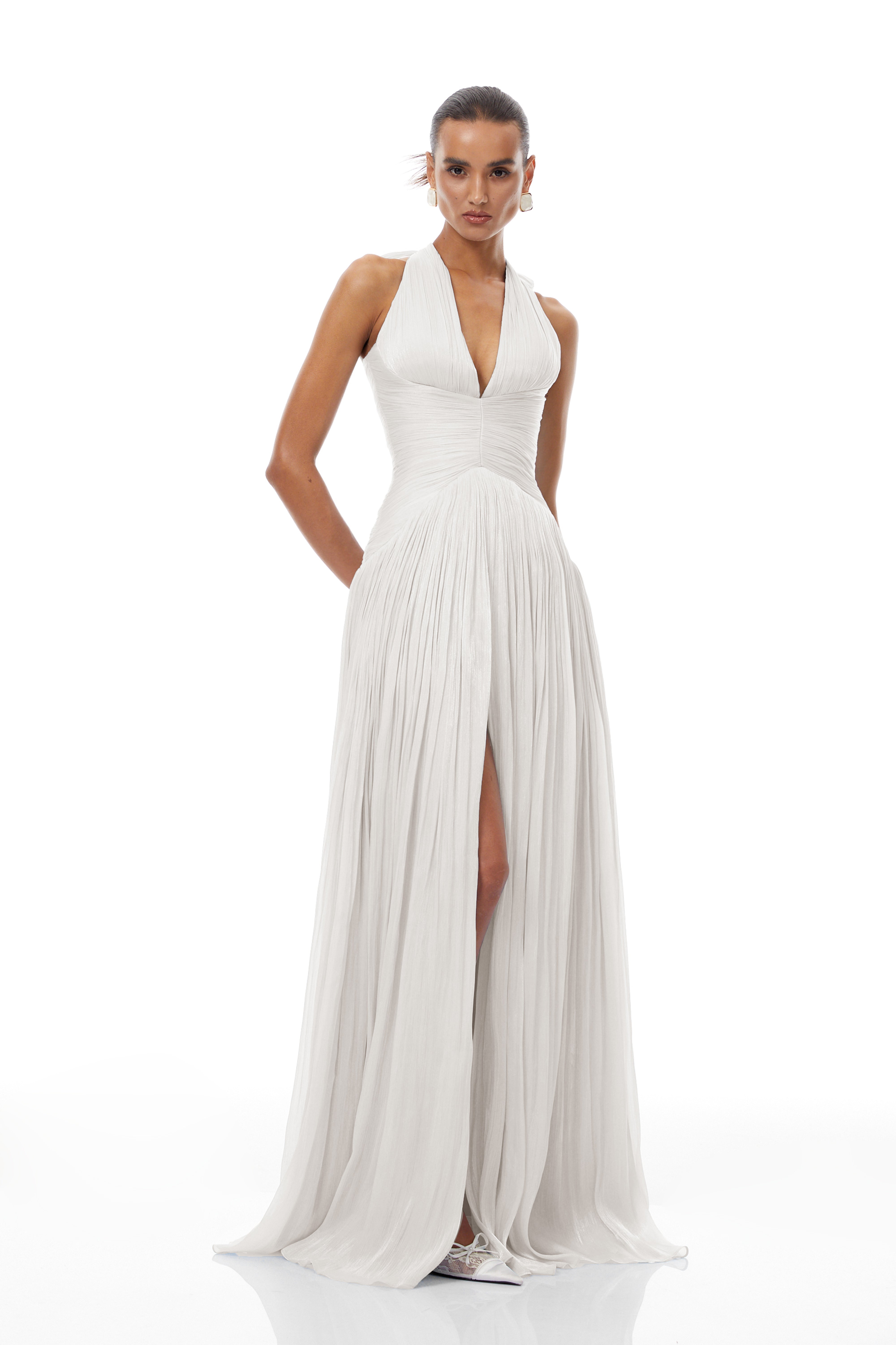 Térébenthine White Glossy Gathered Maxi Dress (Final Sale)