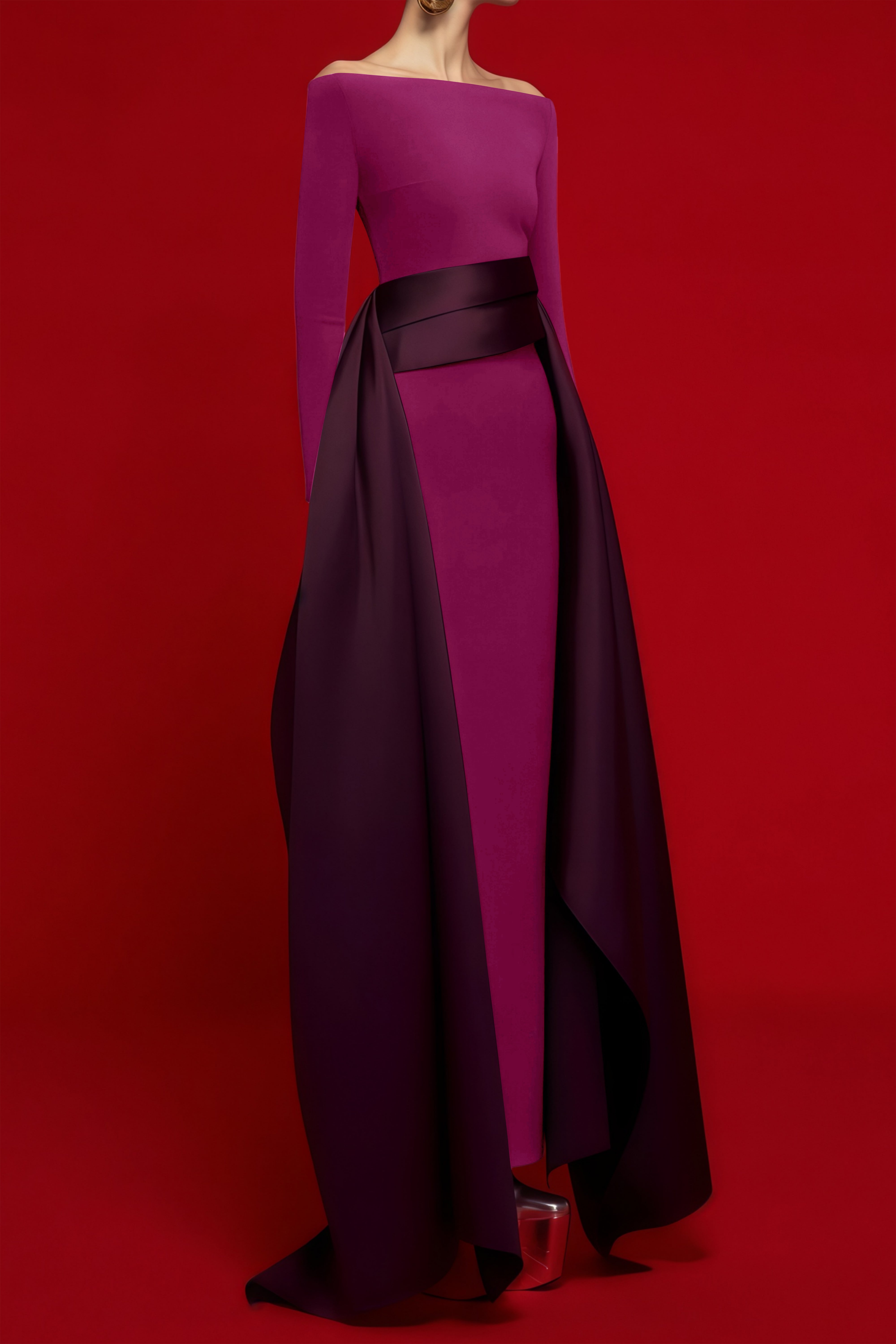 Ginevra Magenta Draped Stain Panel Maxi Gown (Final Sale)
