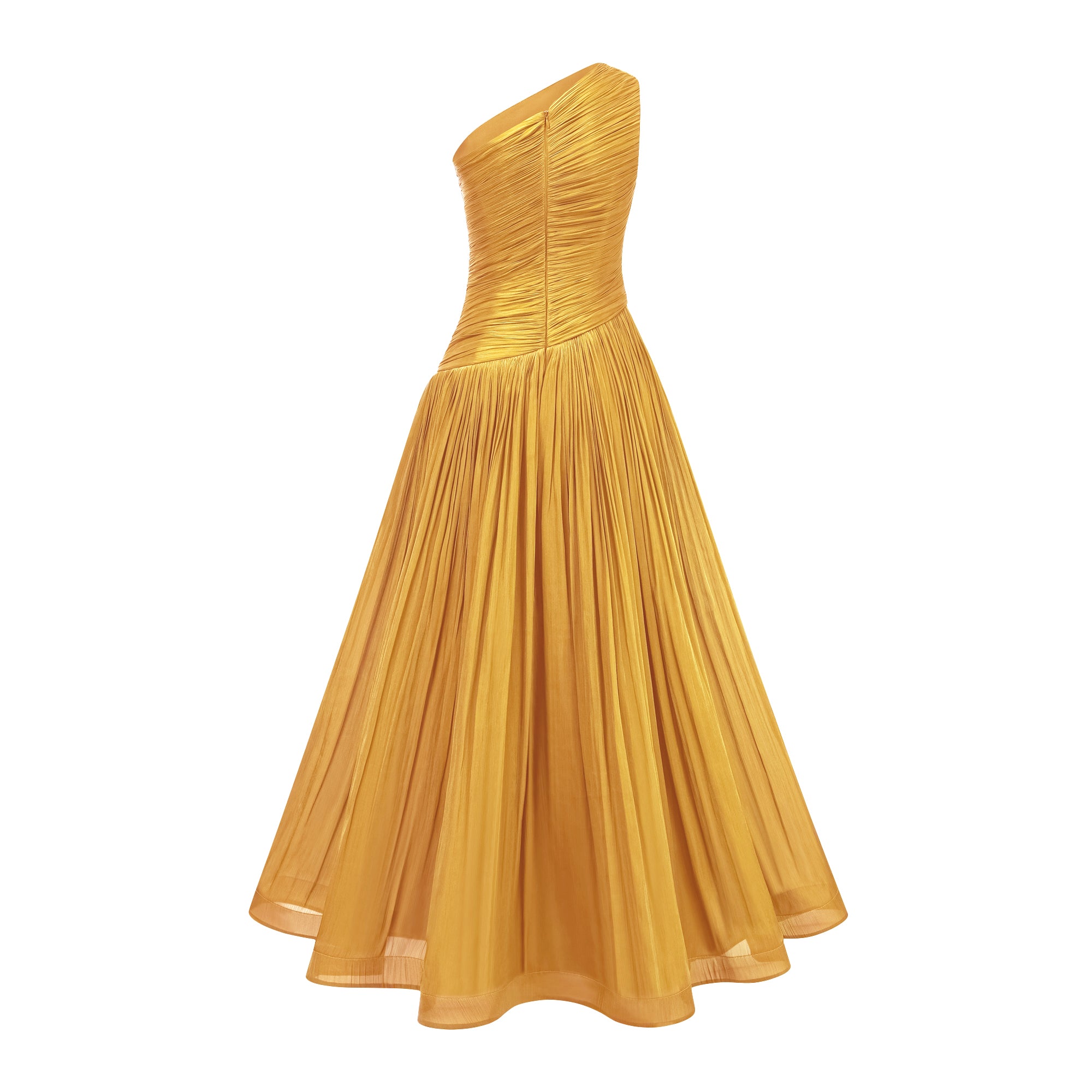 Emerald Gold One Shoulder Ruched Maxi Dress (Final Sale-US Only)