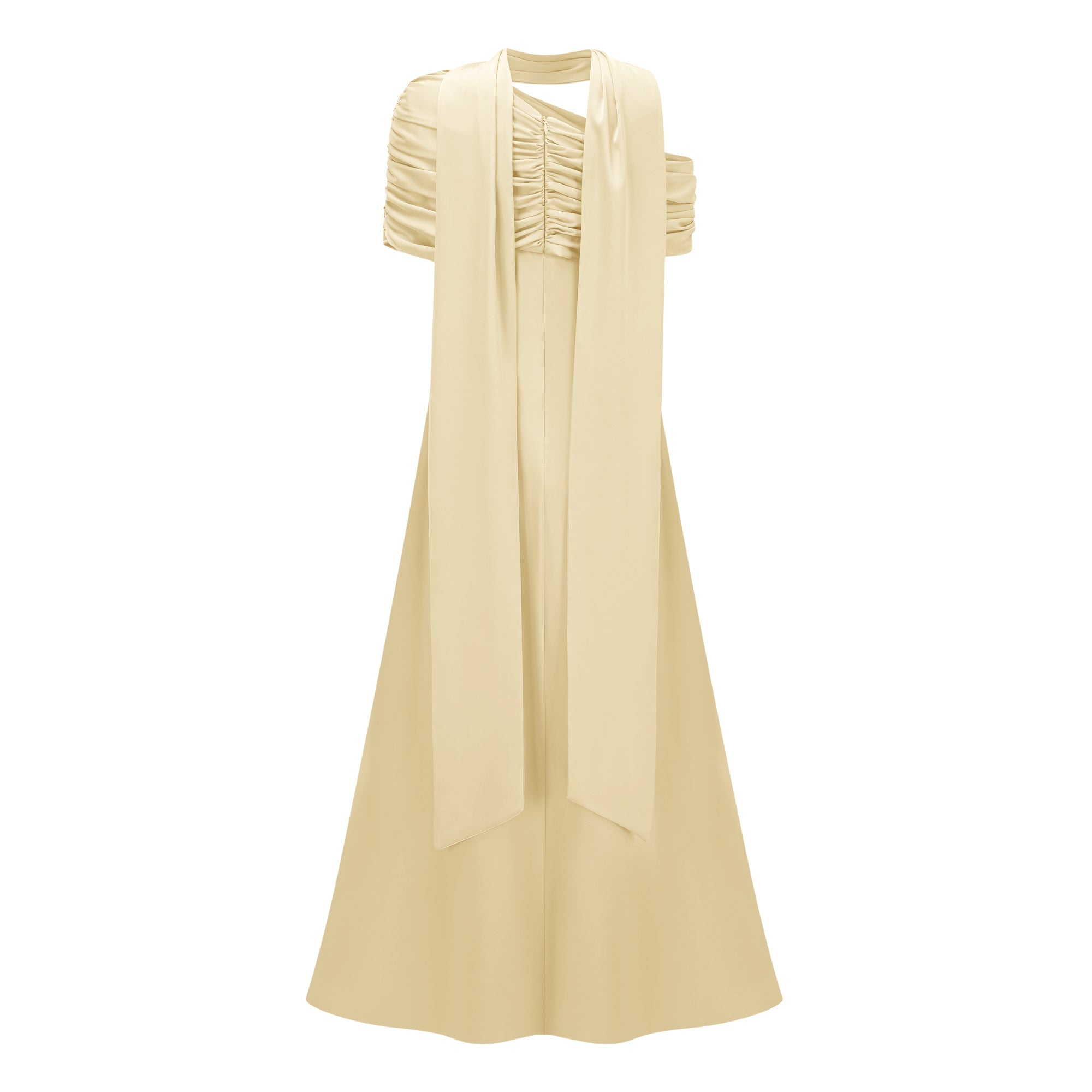 Robe longue asymétrique en satin jaune
