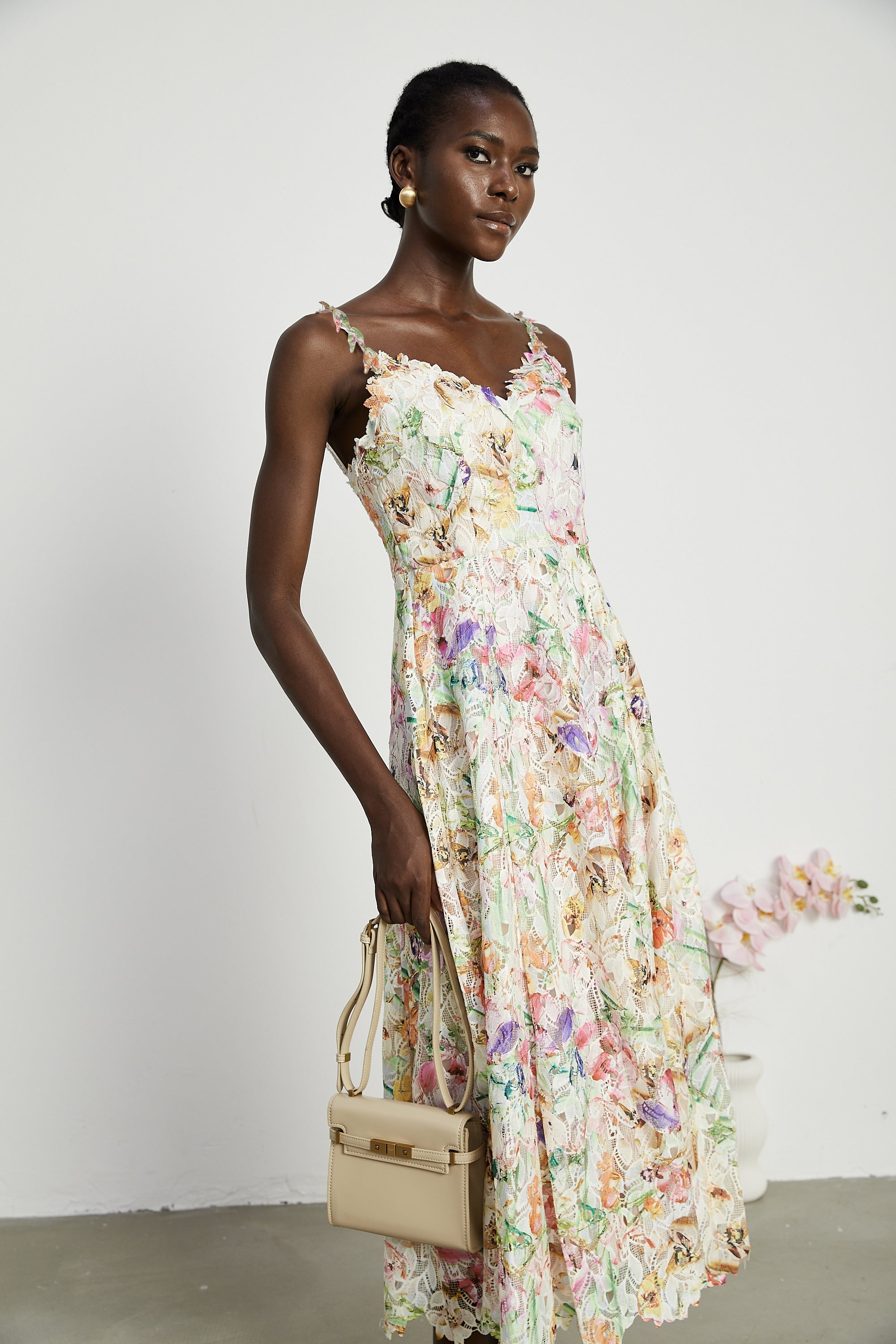 Enora Lace Floral Embroidered Midi Dress (Final Sale-US Only)