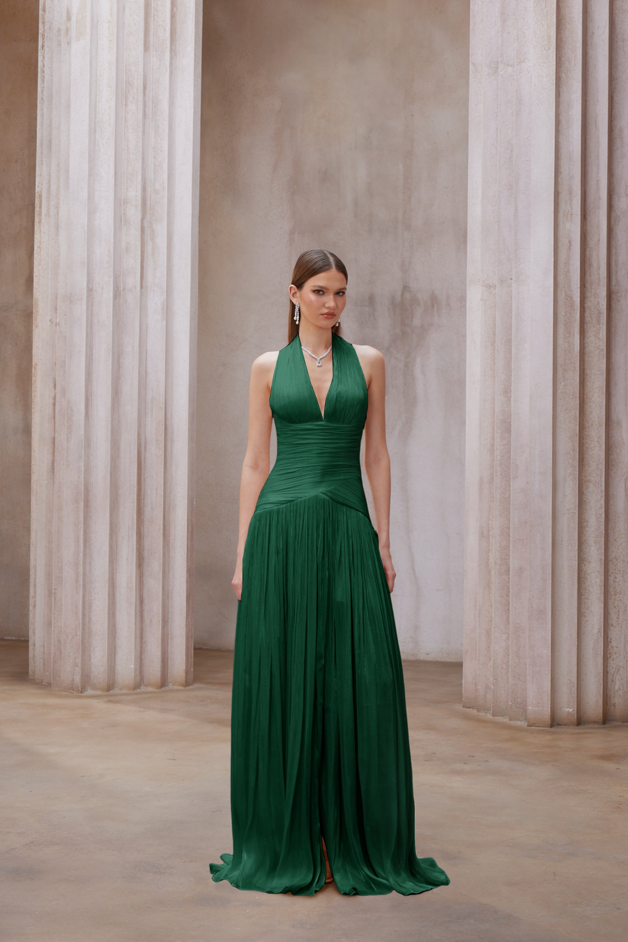 Emerald Green Gathered Maxi Dress