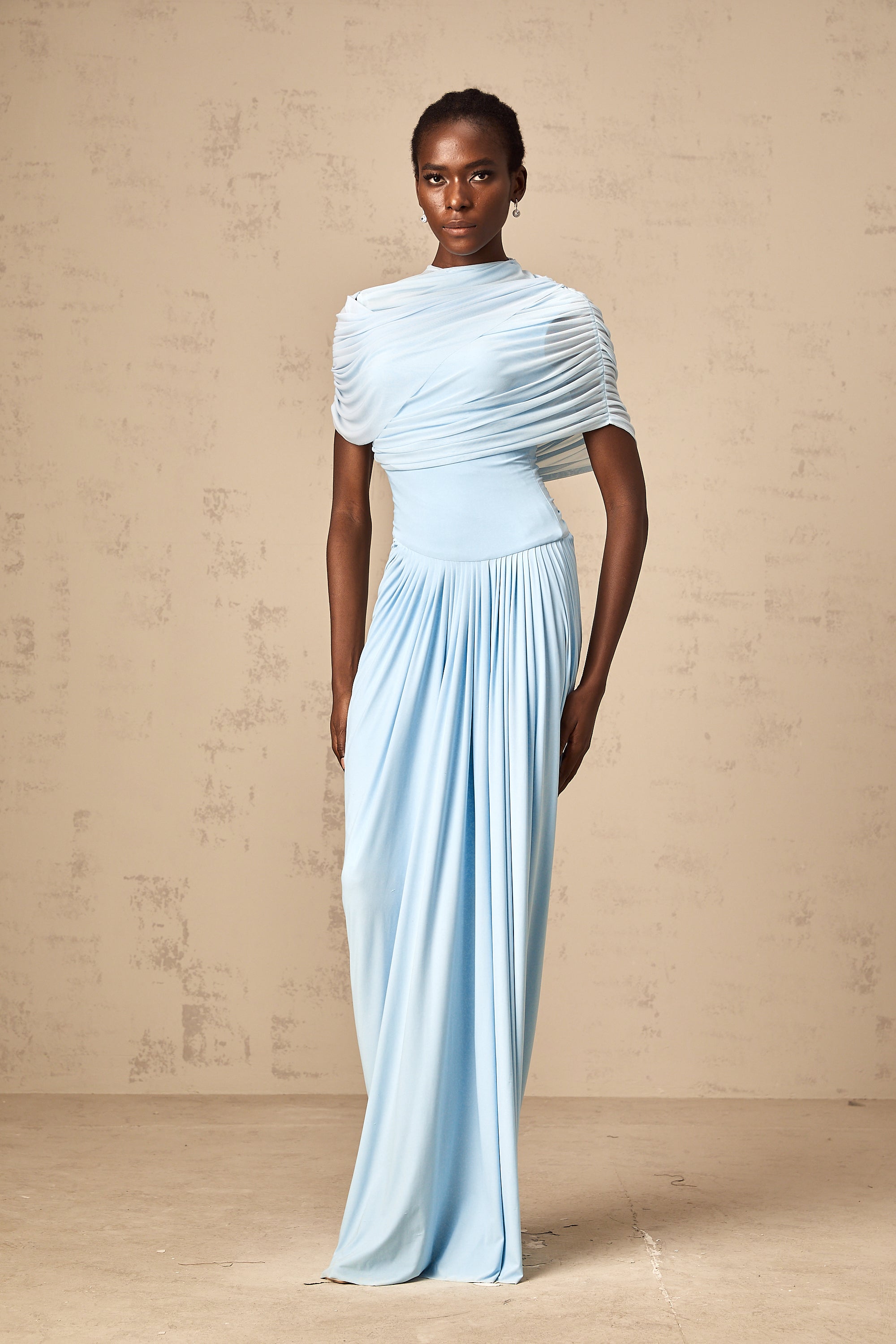 Asymmetrical Pleated Maxi Dress