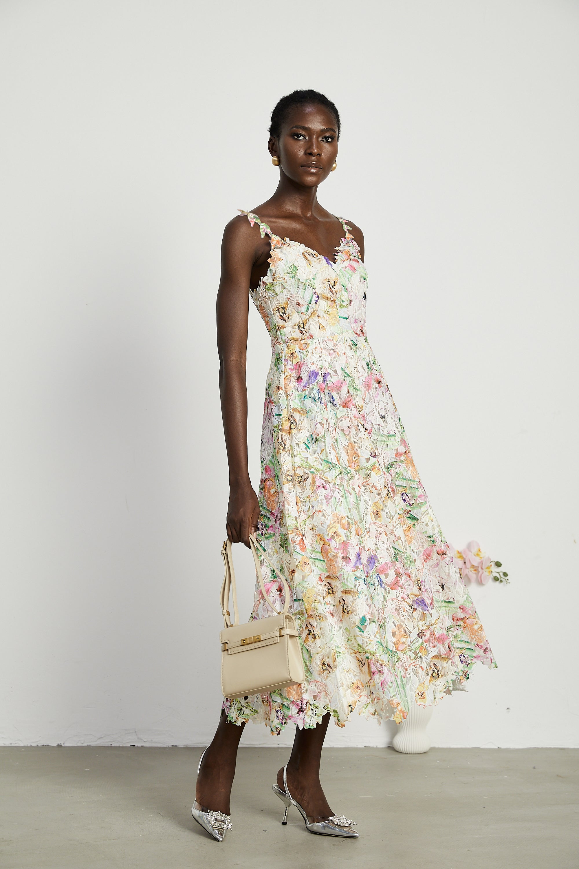 Enora Lace Floral Embroidered Midi Dress (Final Sale-US Only)