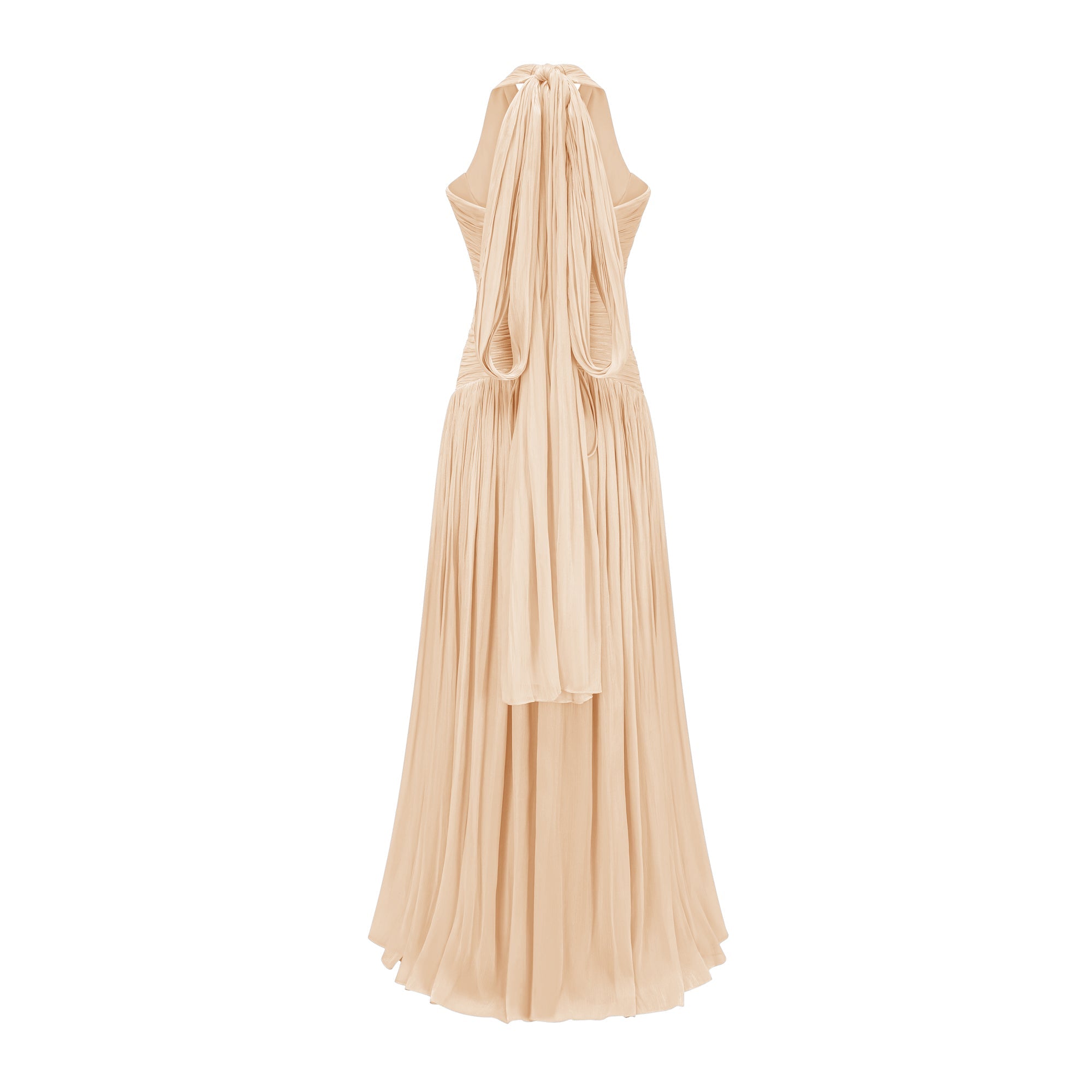 Térébenthine Neutral Glossy Gathered Maxi Dress (Final Sale-US Only)