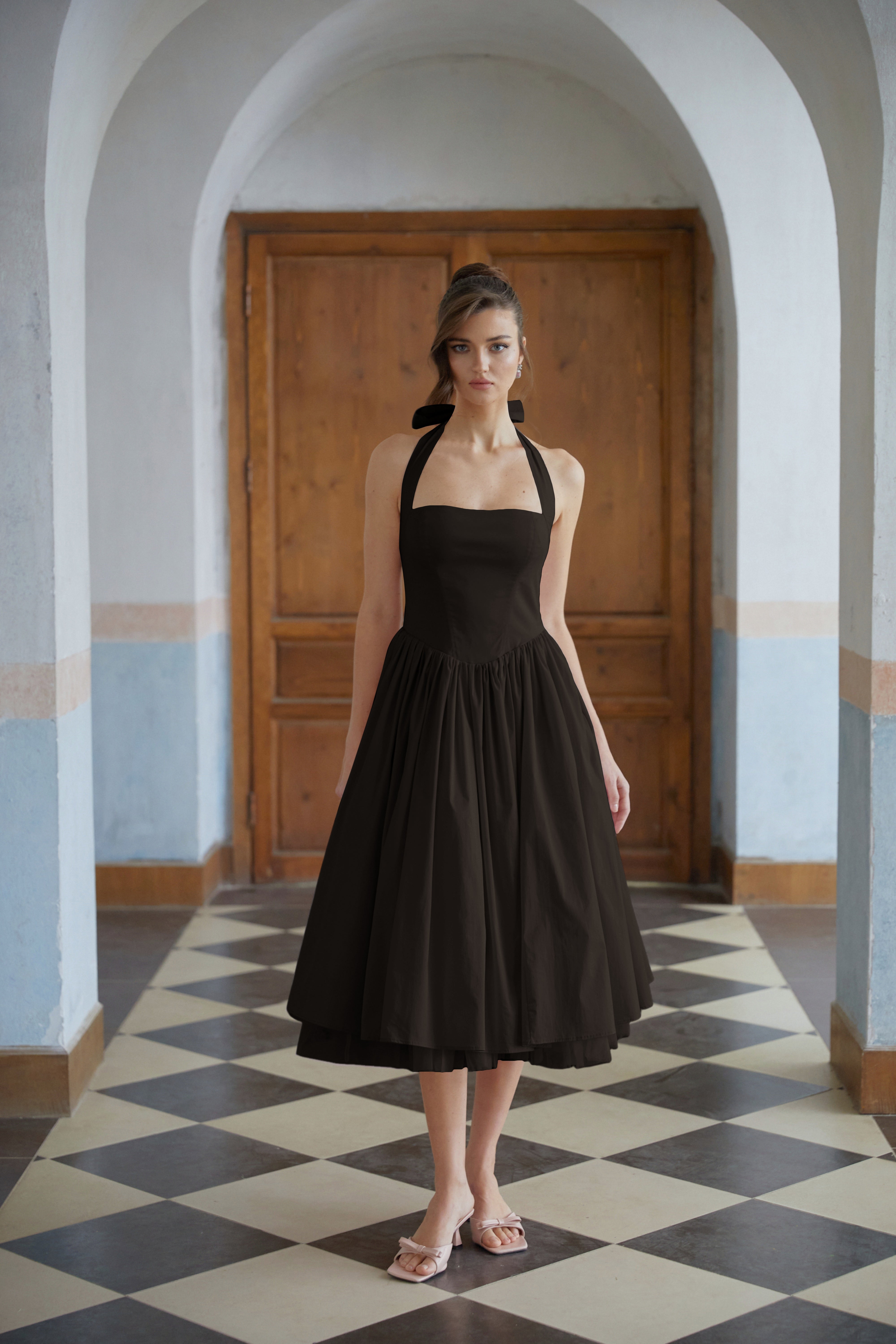 Eponine Black Layered Flared Hem Midi Dress (Final Sale-US Only)