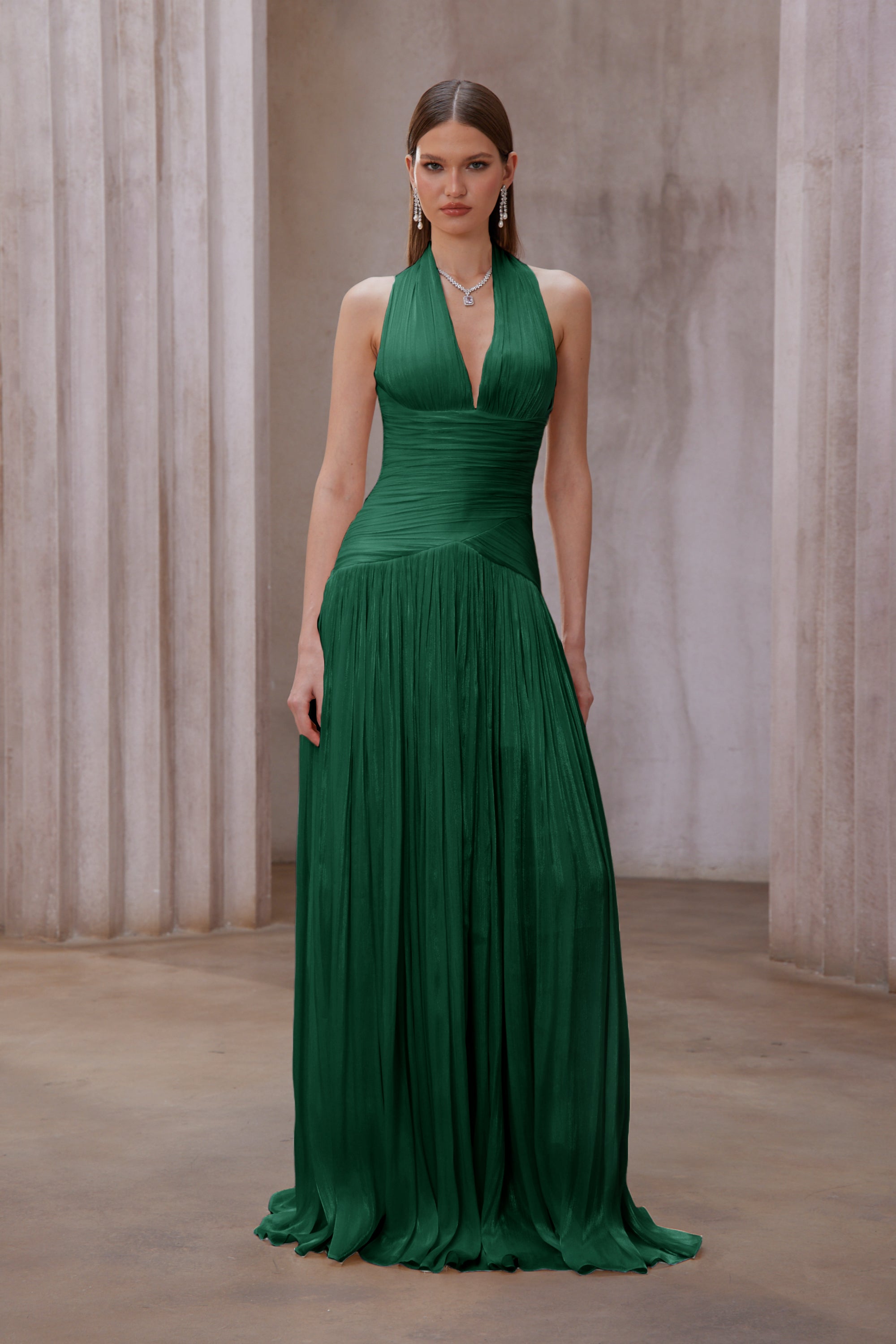 Emerald Green Gathered Maxi Dress