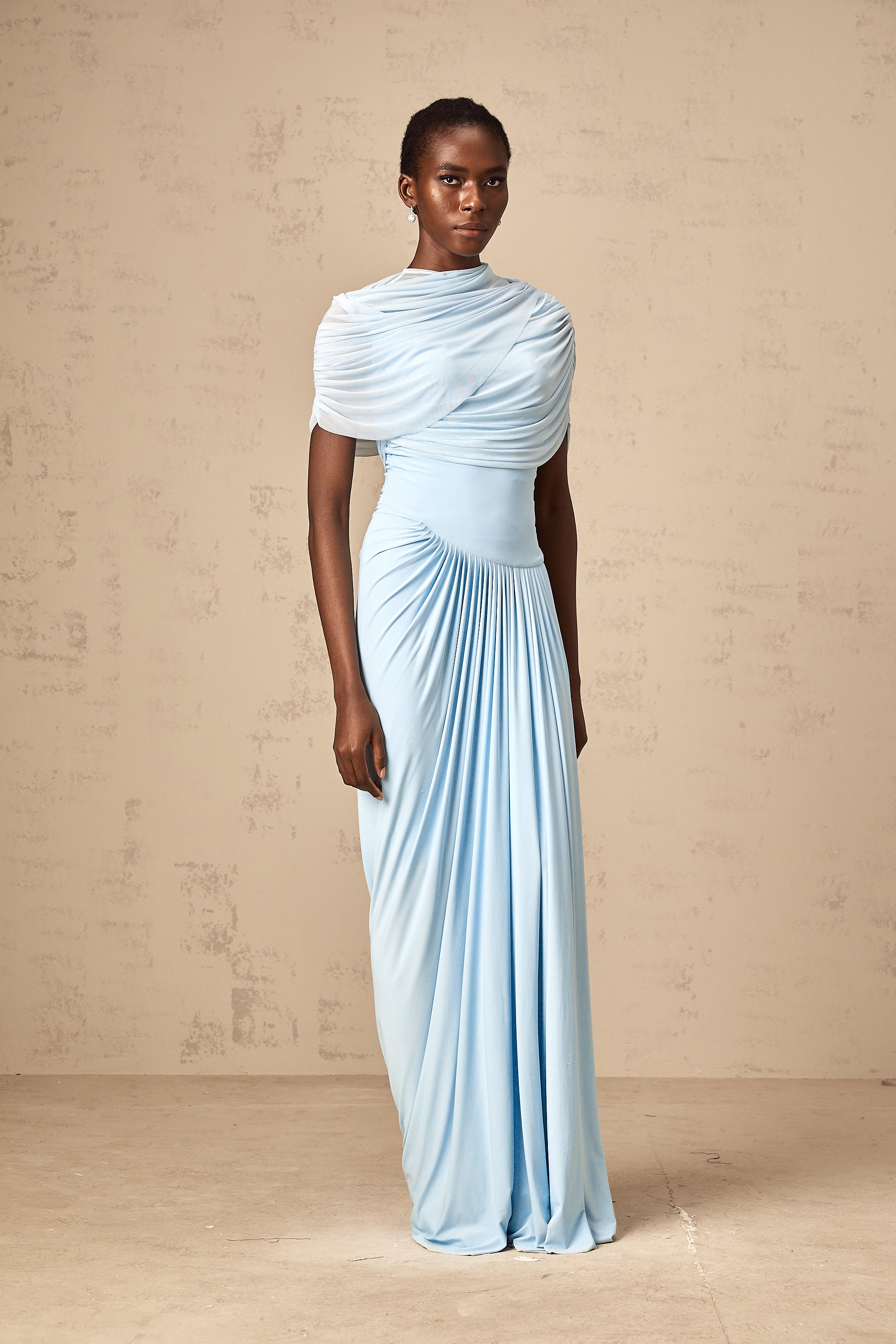 Asymmetrical Pleated Maxi Dress