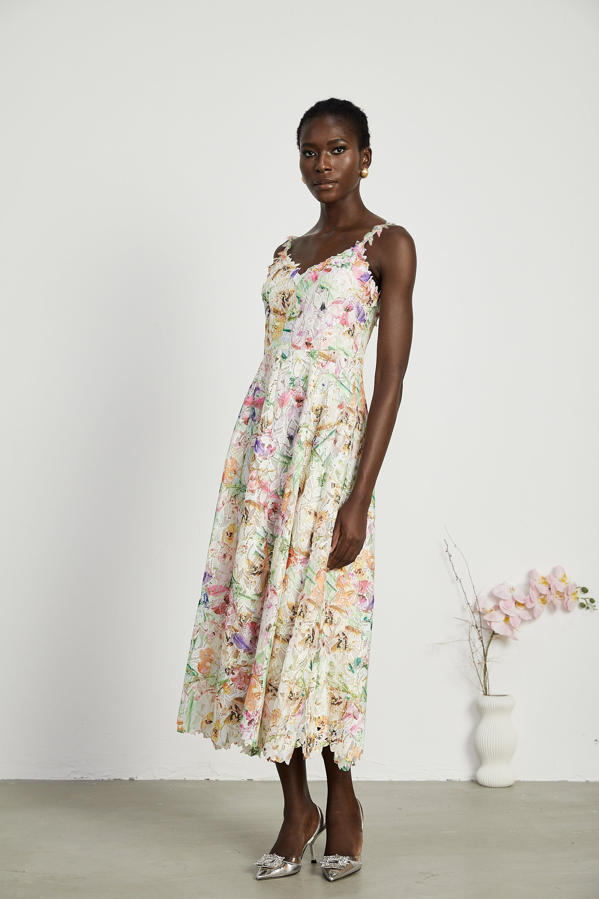 Enora Lace Floral Embroidered Midi Dress (Final Sale-US Only)