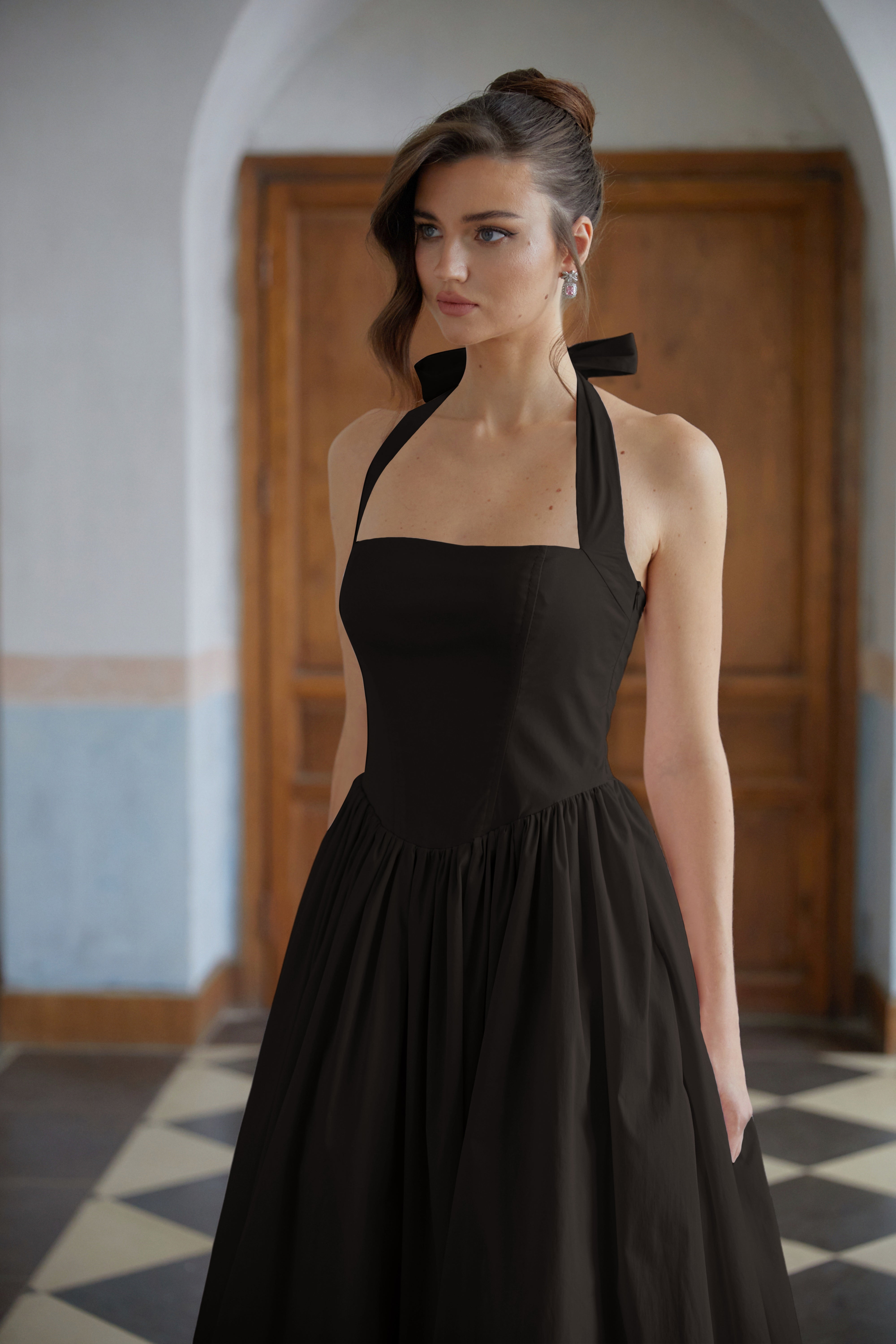 Eponine Black Layered Flared Hem Midi Dress (Final Sale-US Only)