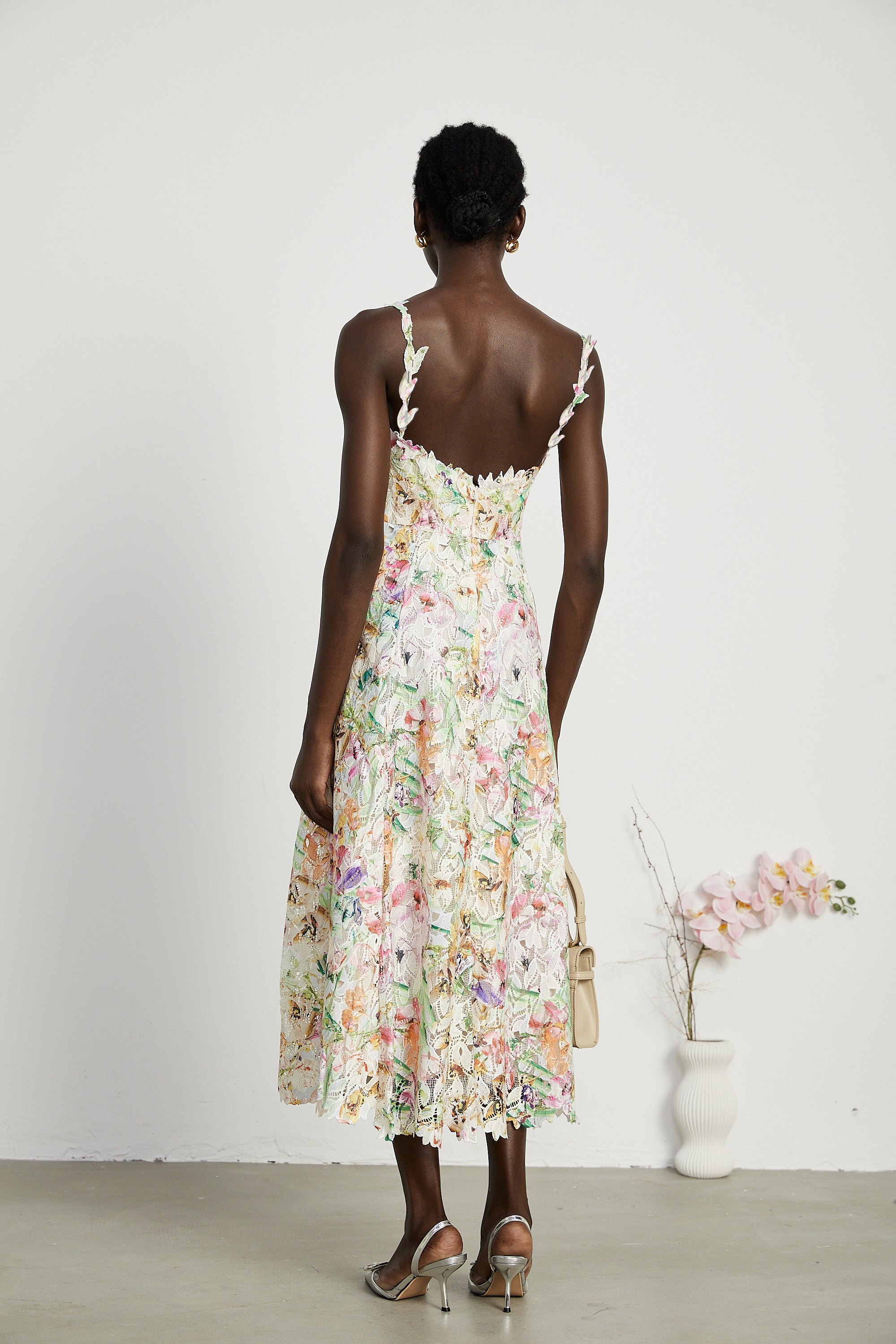 Enora Lace Floral Embroidered Midi Dress (Final Sale-US Only)