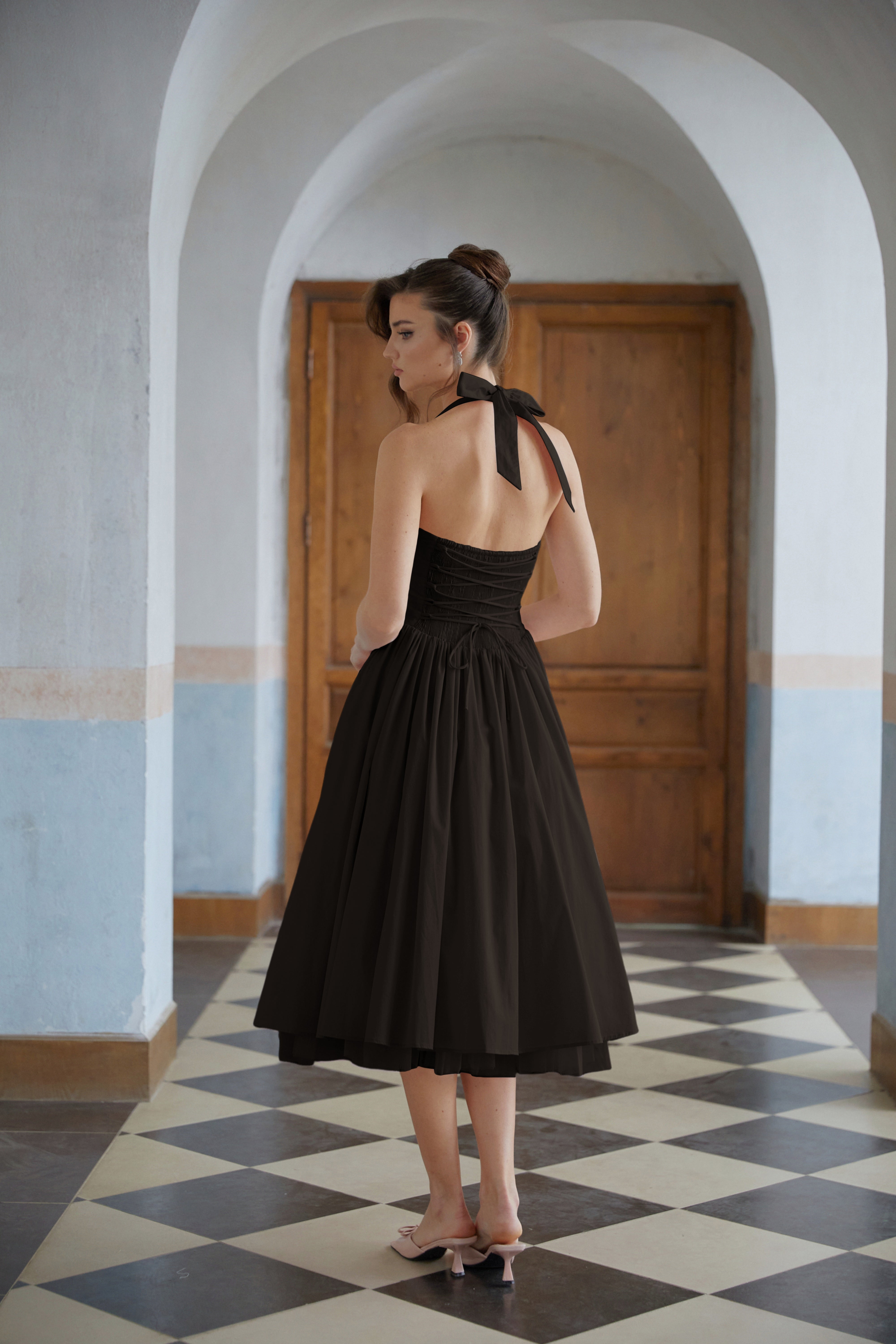 Eponine Black Layered Flared Hem Midi Dress (Final Sale-US Only)