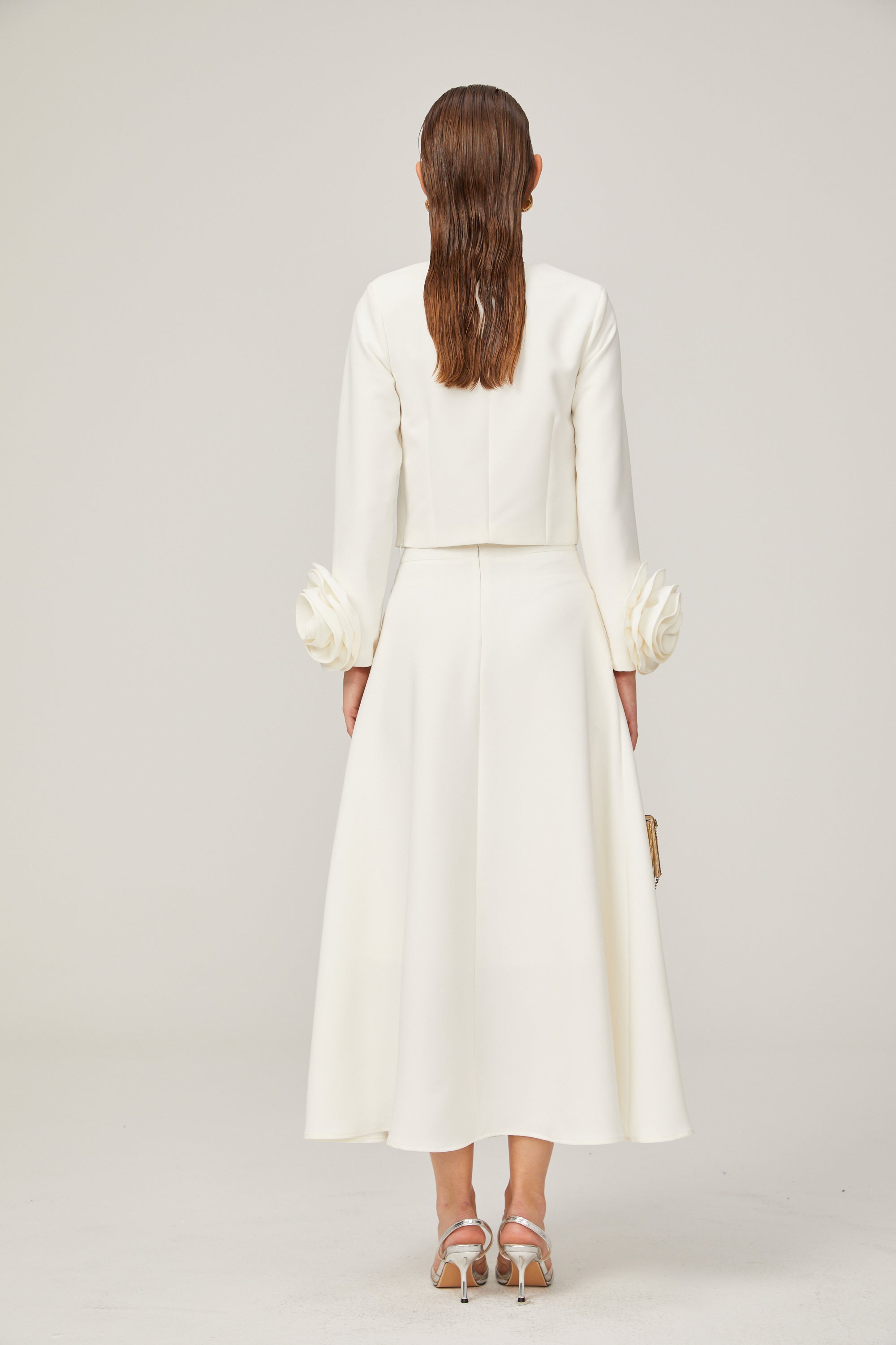 Hilaire white 3d-petal top & skirt matching set (Final Sale-US Only)