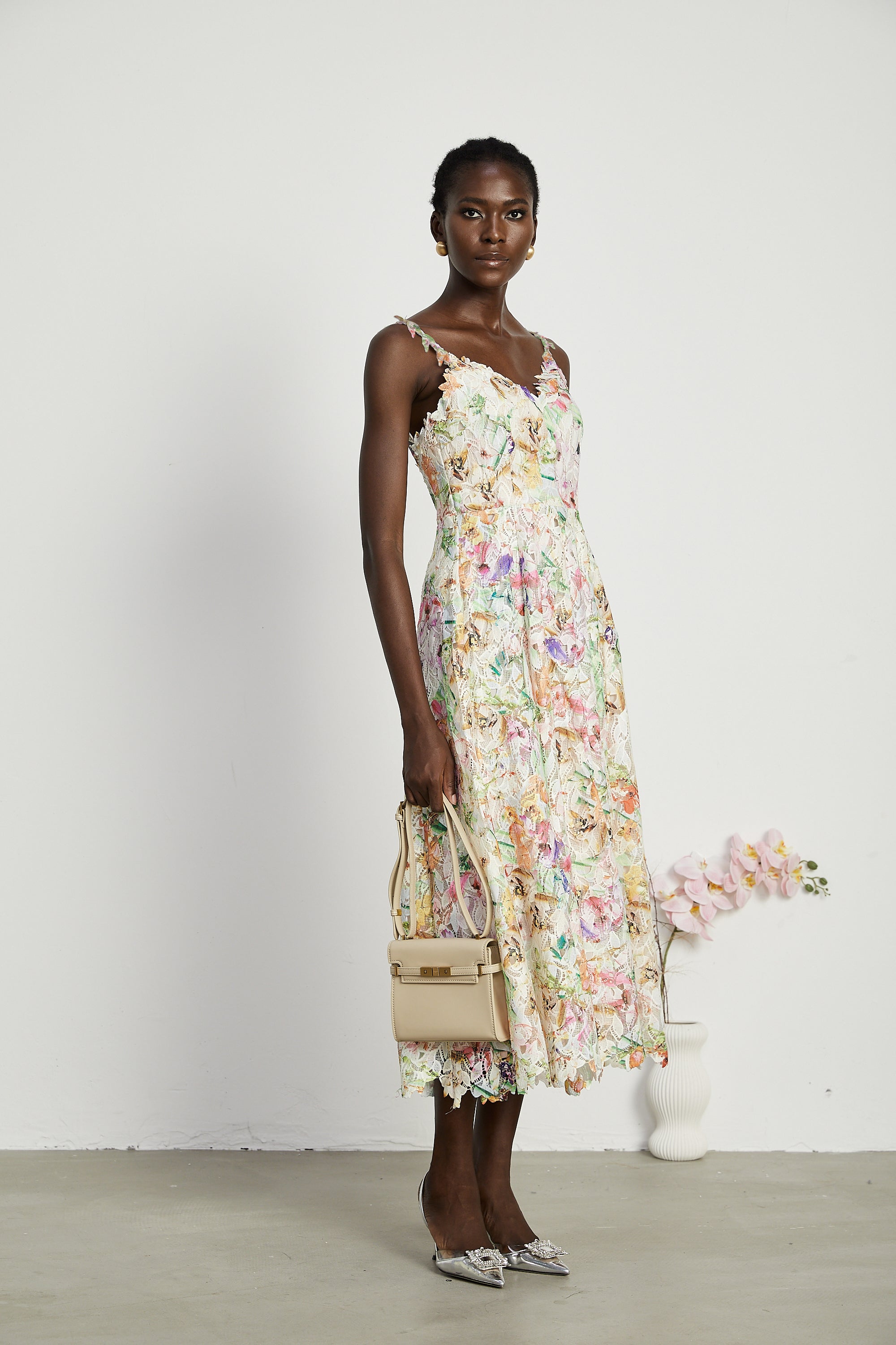 Enora Lace Floral Embroidered Midi Dress (Final Sale-US Only)