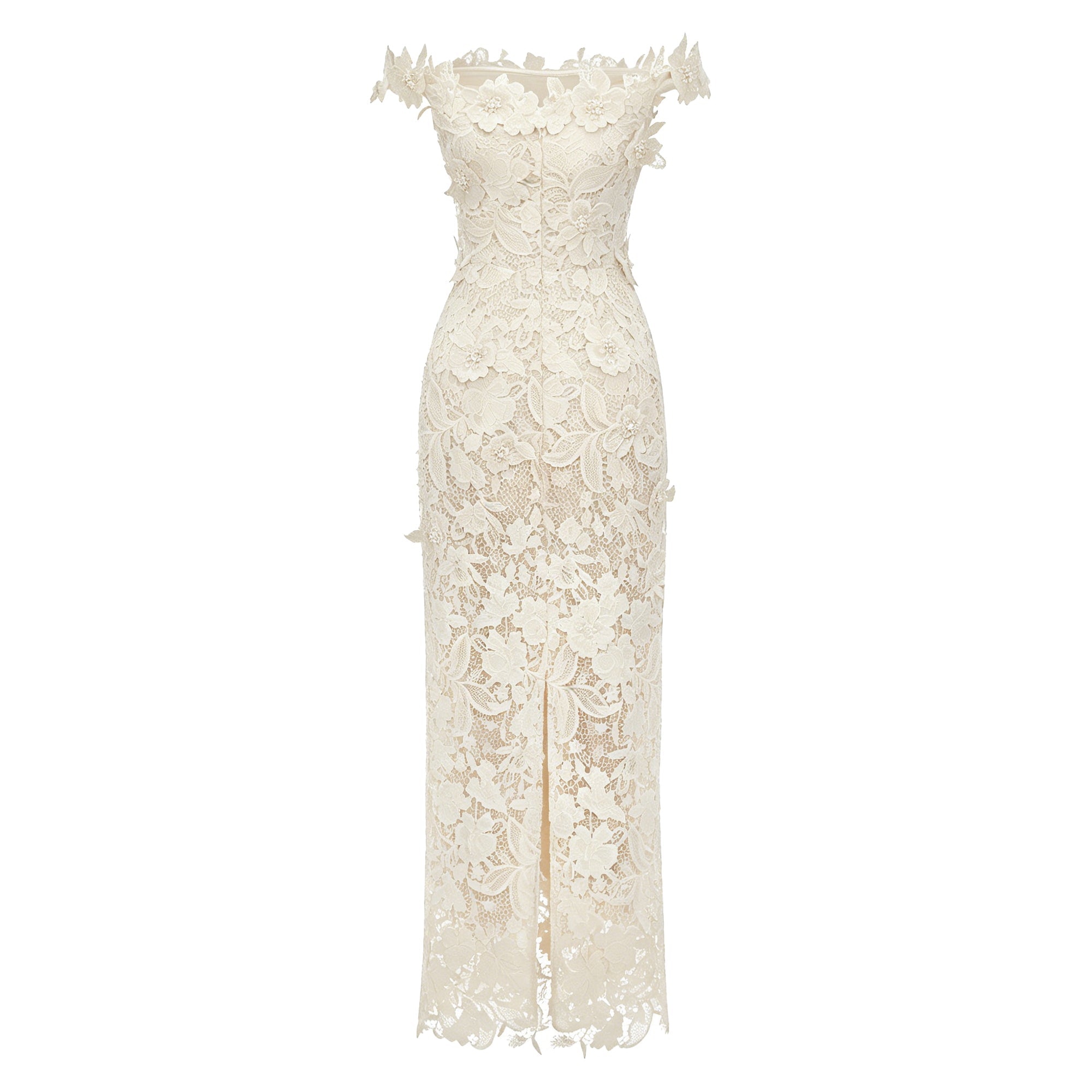 Hecate White Beaded Lace Maxi Dress with 3D Florals (Final Sale)