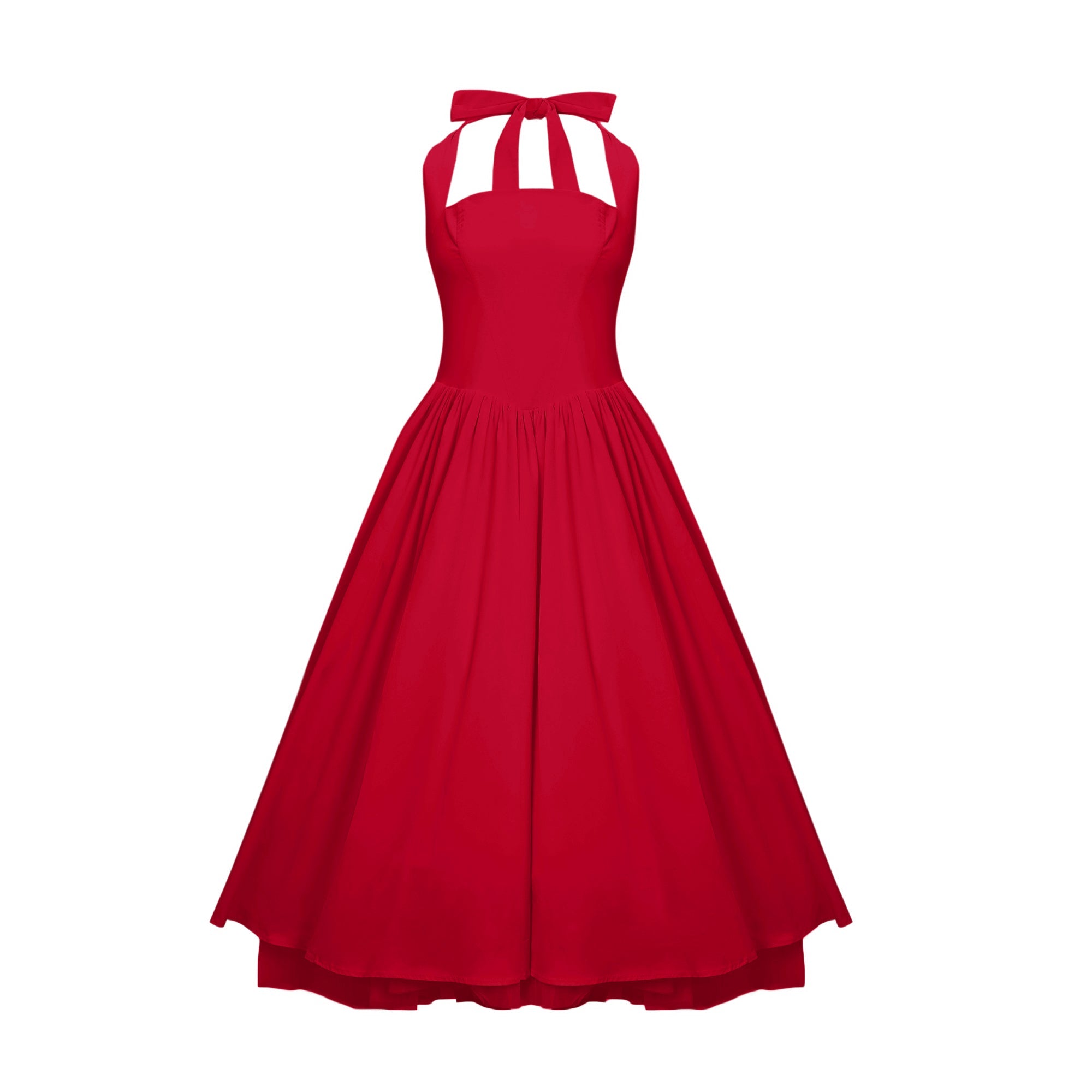Robe midi Eponine rouge à volants et ourlet évasé