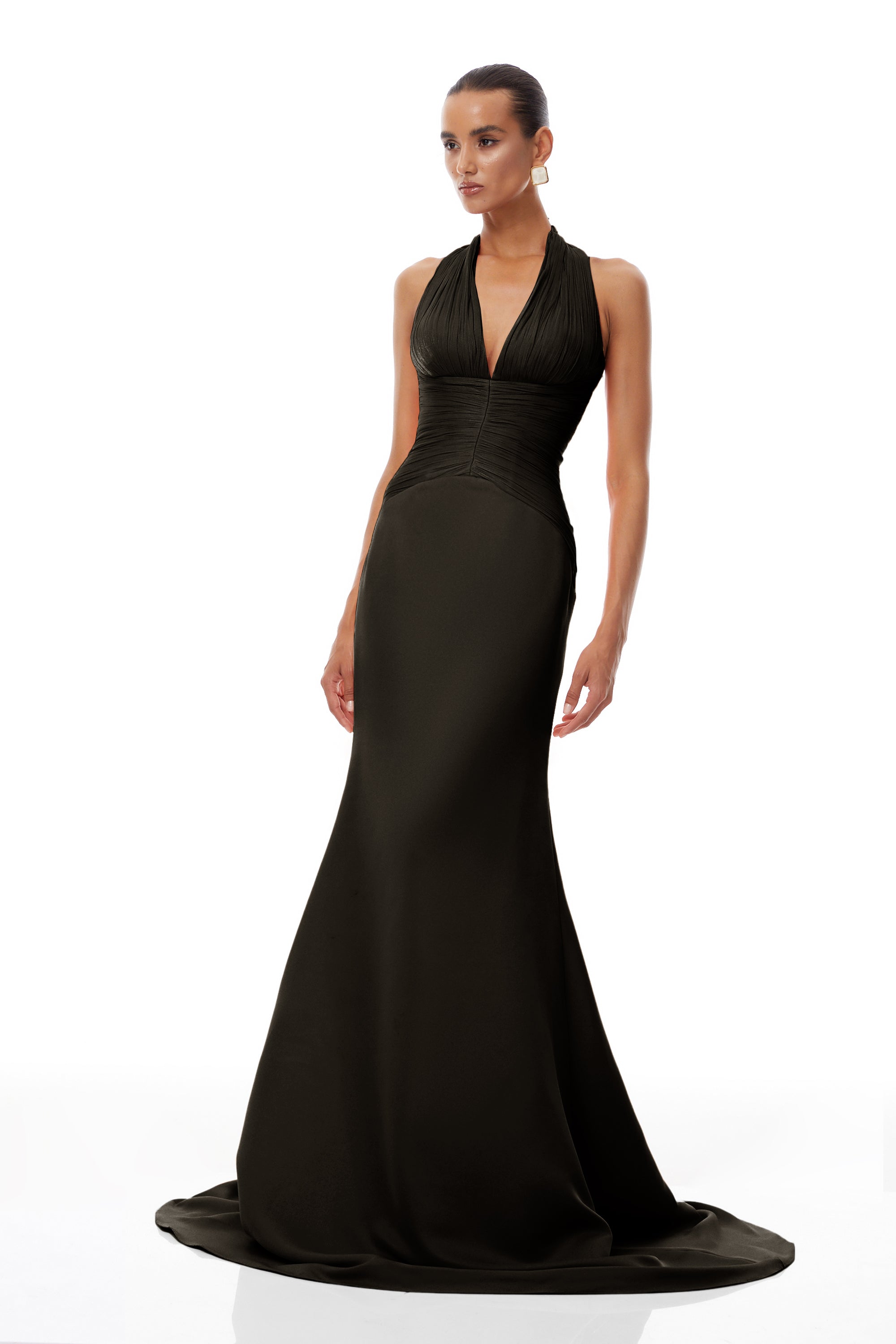 Robe longue froncée « Black Train » d'Emmeline (Vente définitive - États-Unis uniquement)