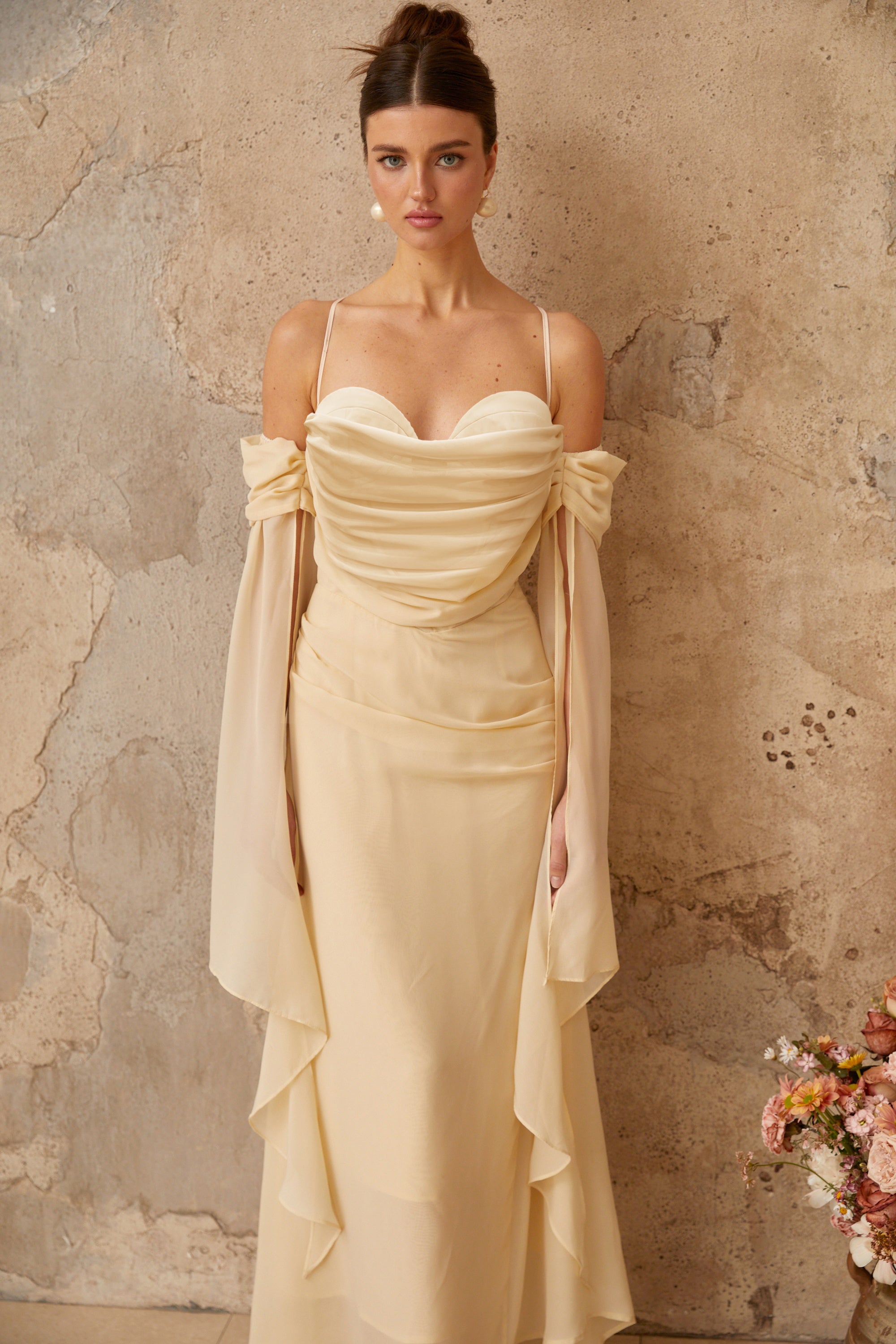 Robe longue en mousseline à volants Mélusine (Vente définitive - États-Unis uniquement)