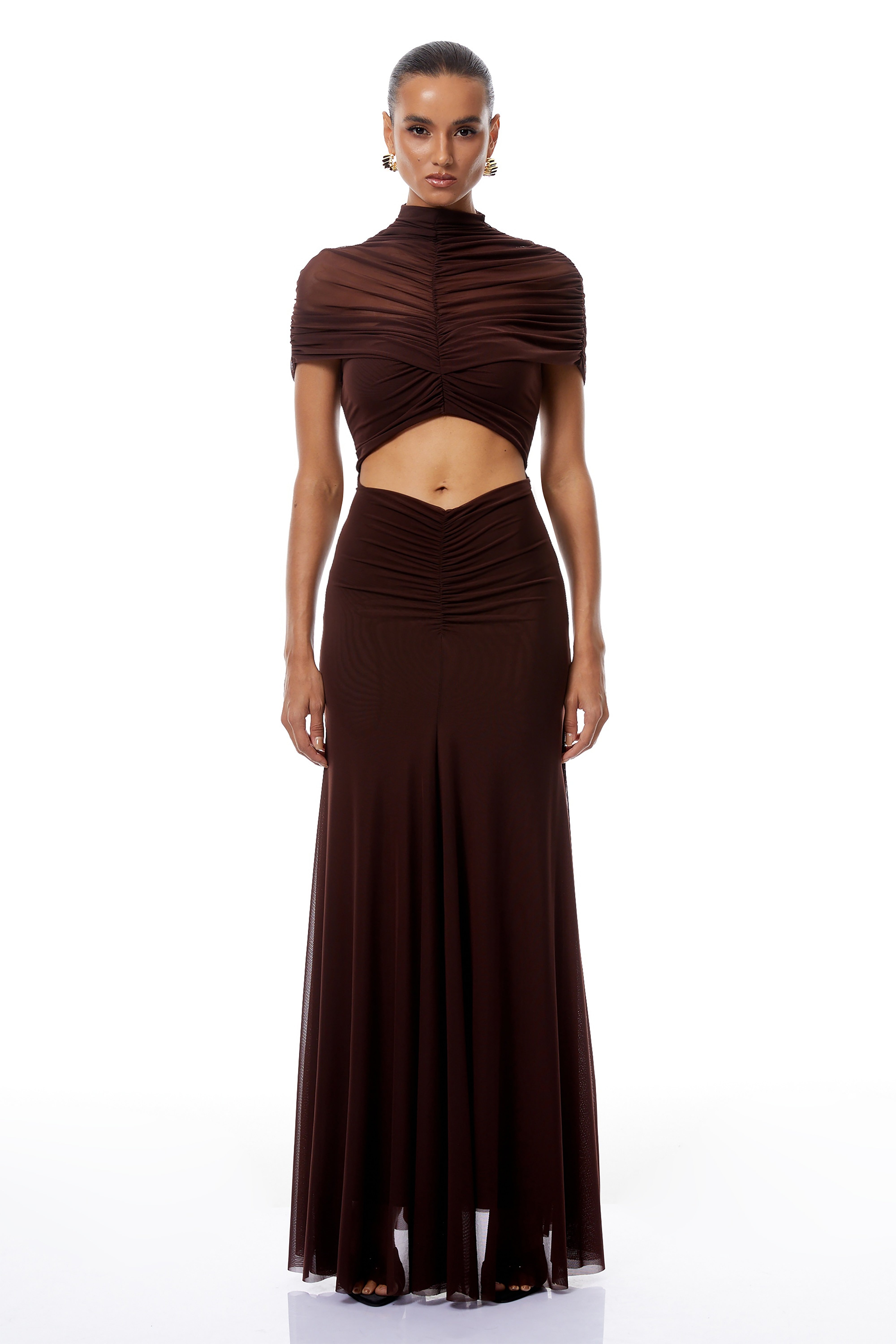 Bruna Cut-Out Ruched Mesh Maxi Dress (Final Sale-US Only)