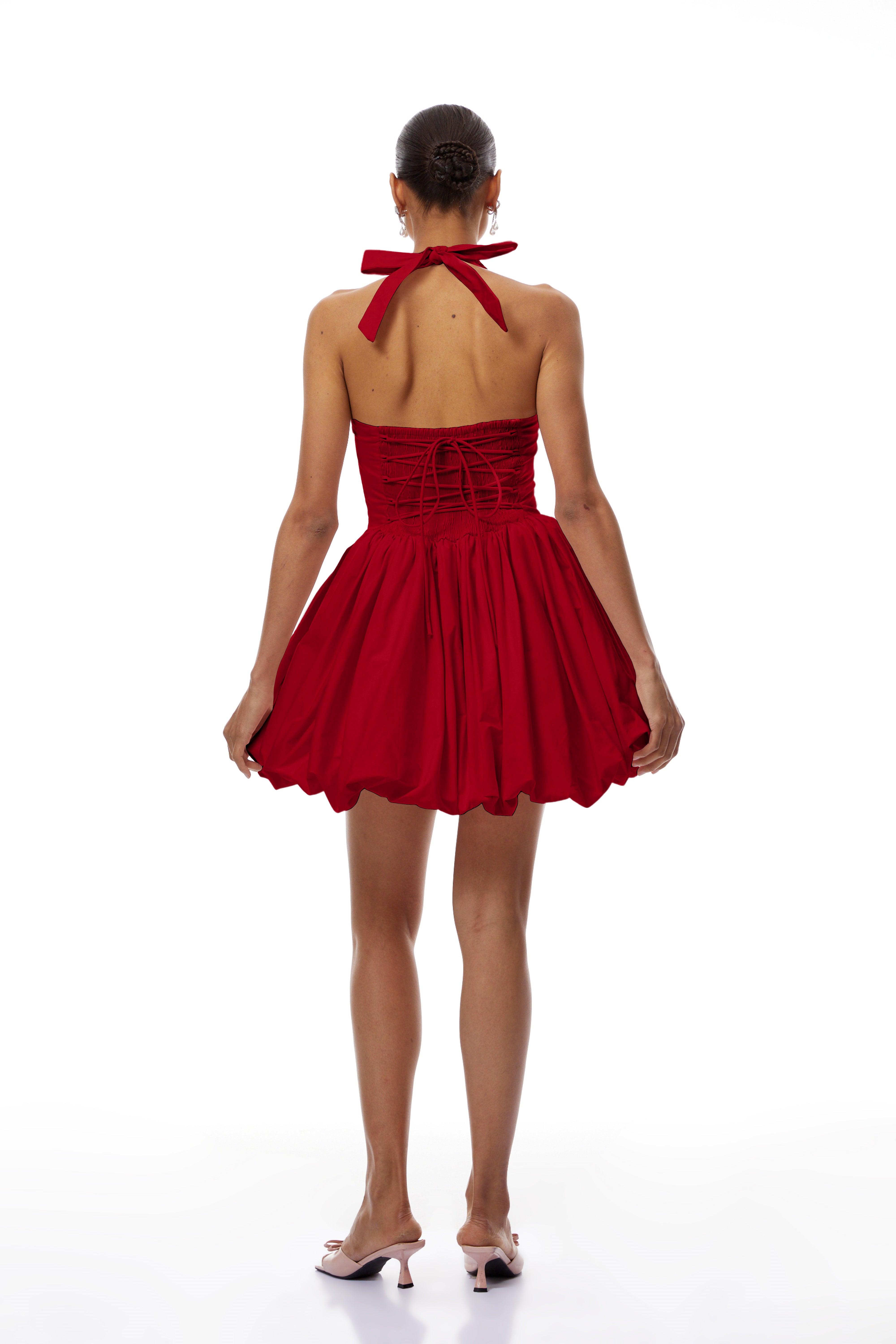Anaelle Red Shirred Puffball Mini Dress (Final Sale-US Only)