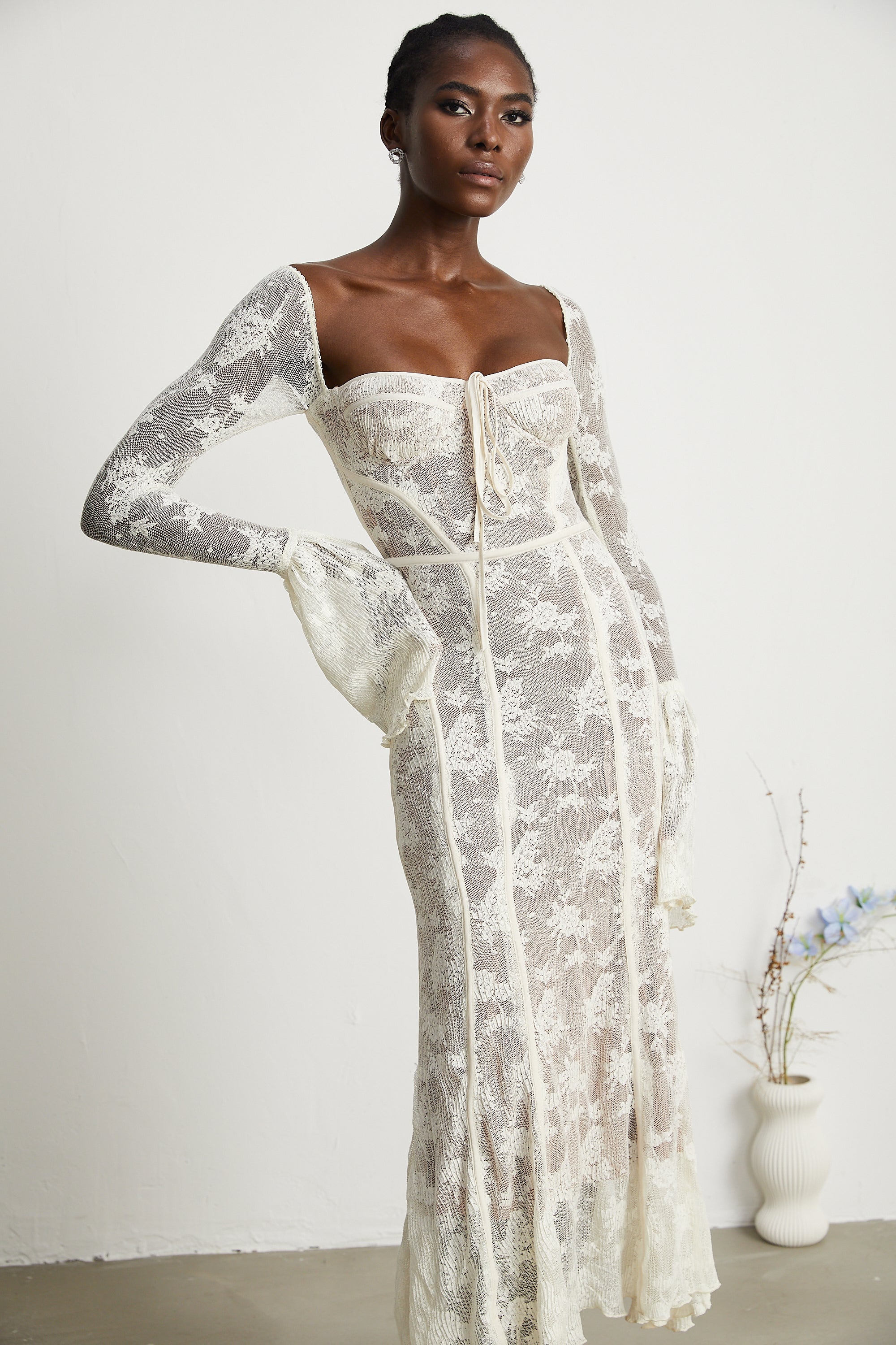 Marlene White Flared Lace Maxi Dress (Final Sale)
